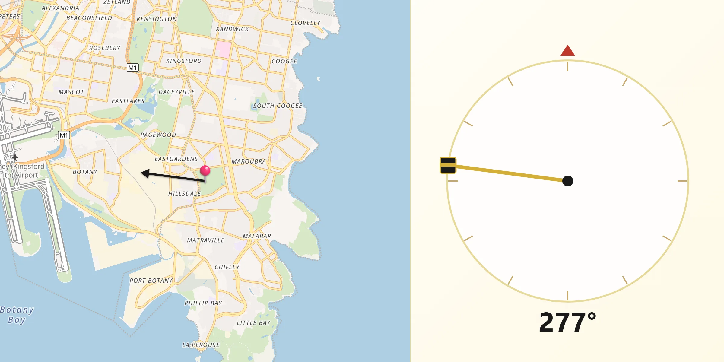 Qibla Direction from Maroubra