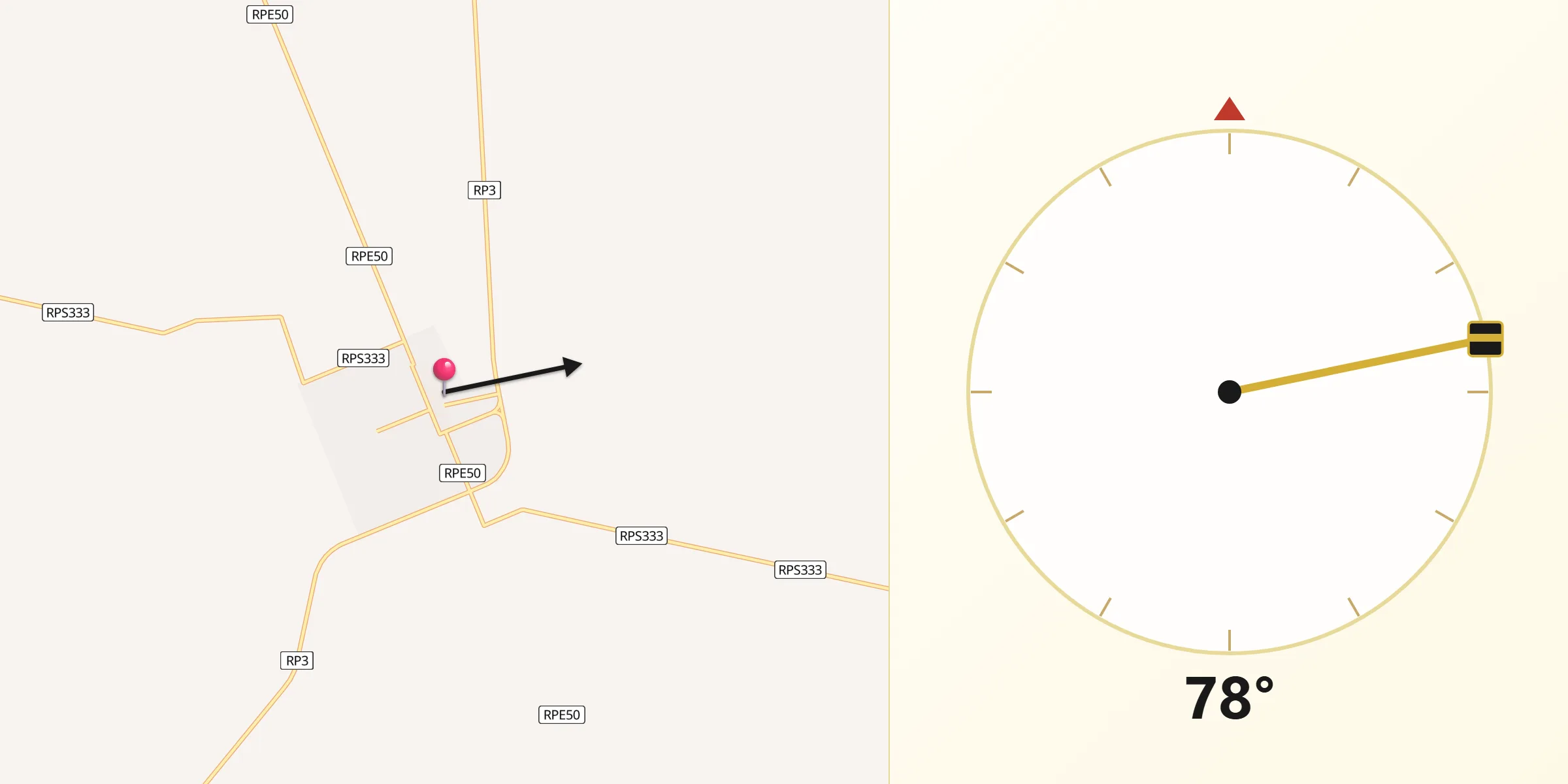 Dirección de la Qibla desde La Cesira