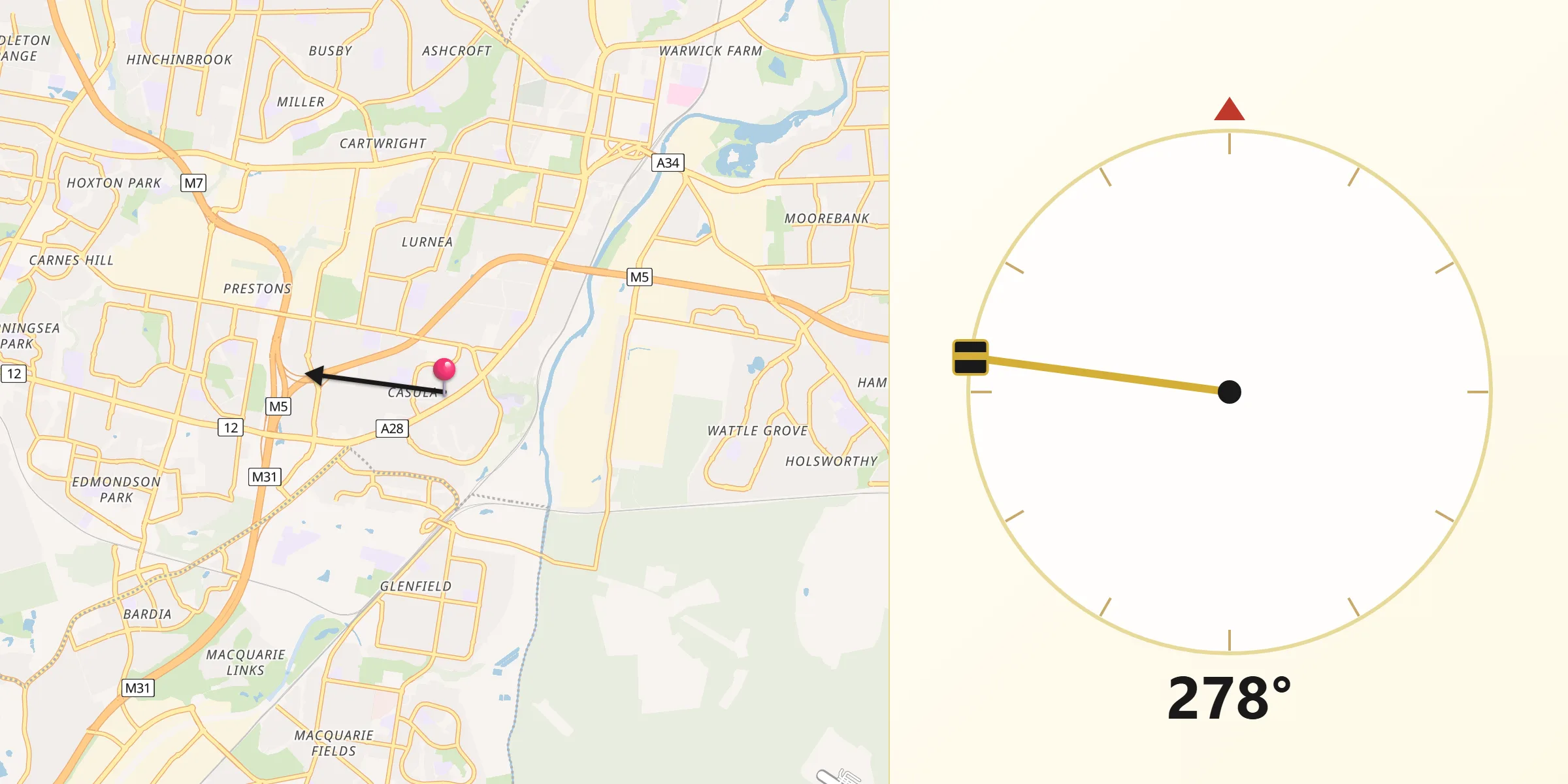 Qibla Direction from Casula