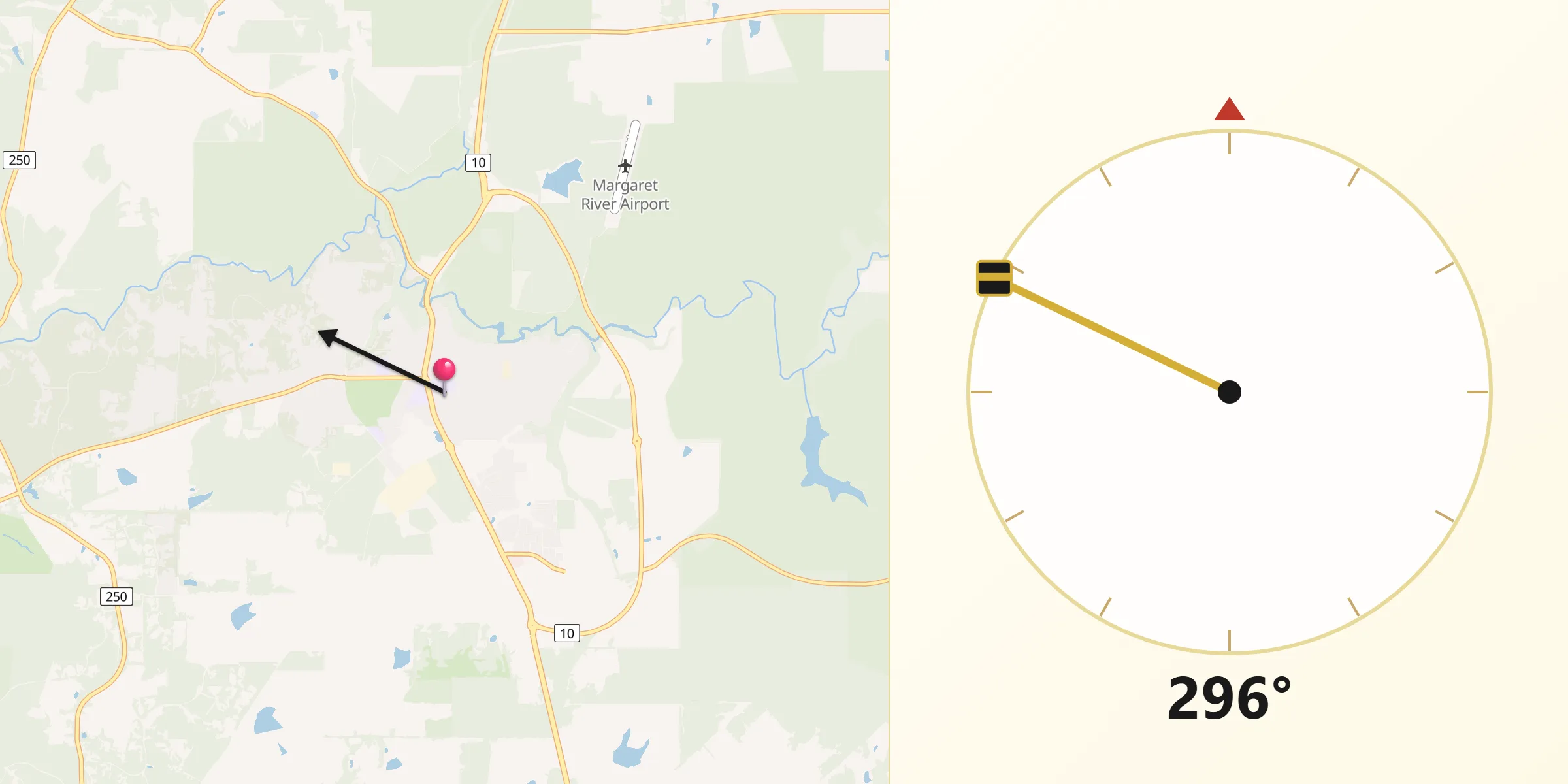 Qibla Direction from Margaret River