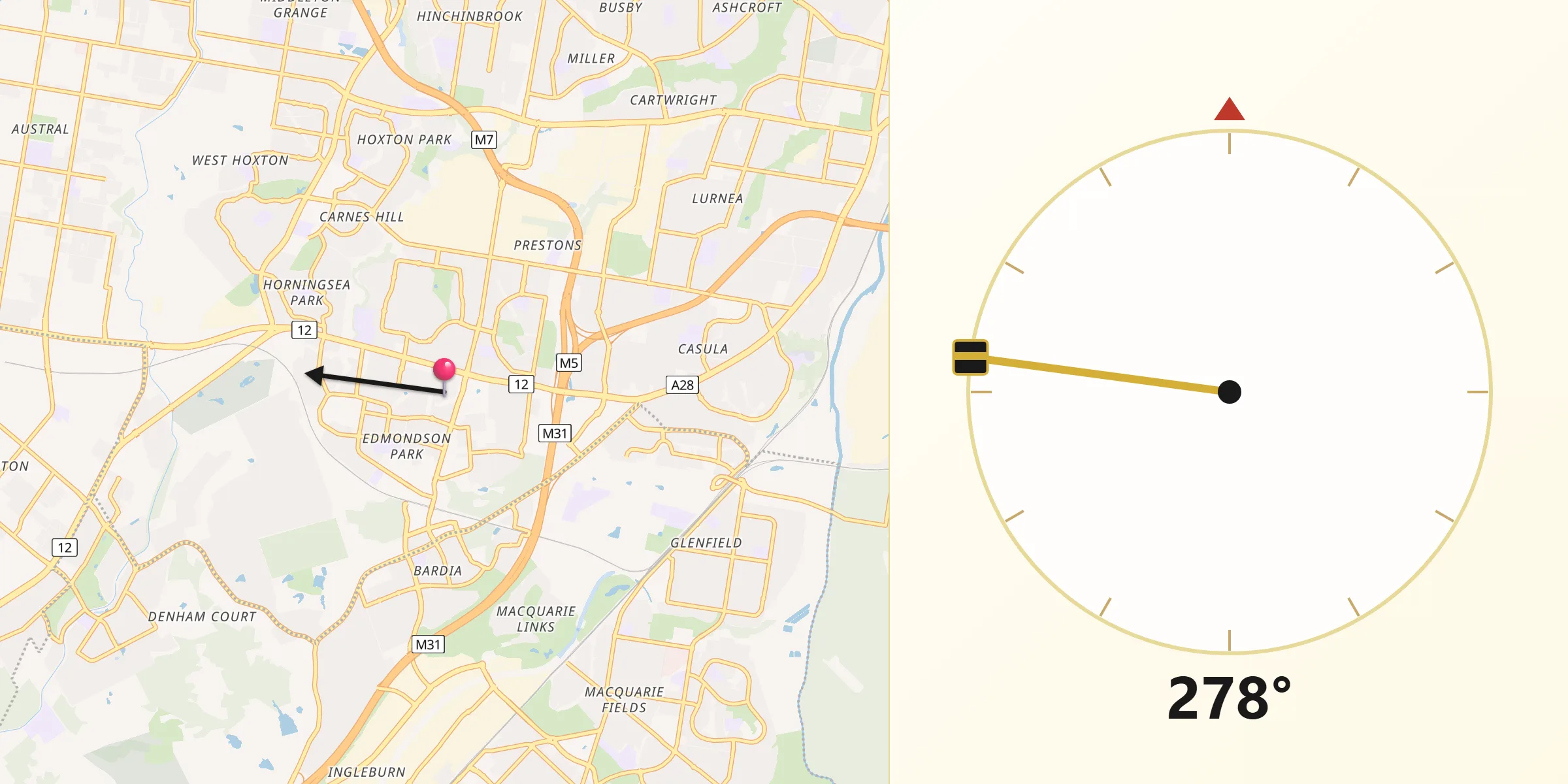 Qibla Direction from Edmondson Park