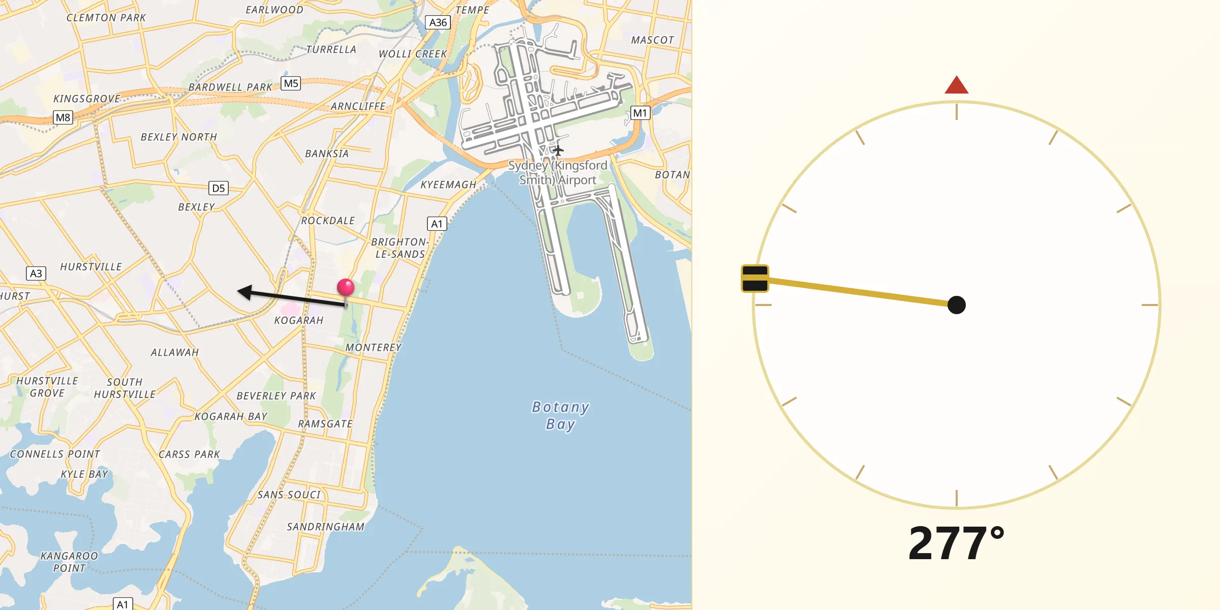 Qibla Direction from Rockdale