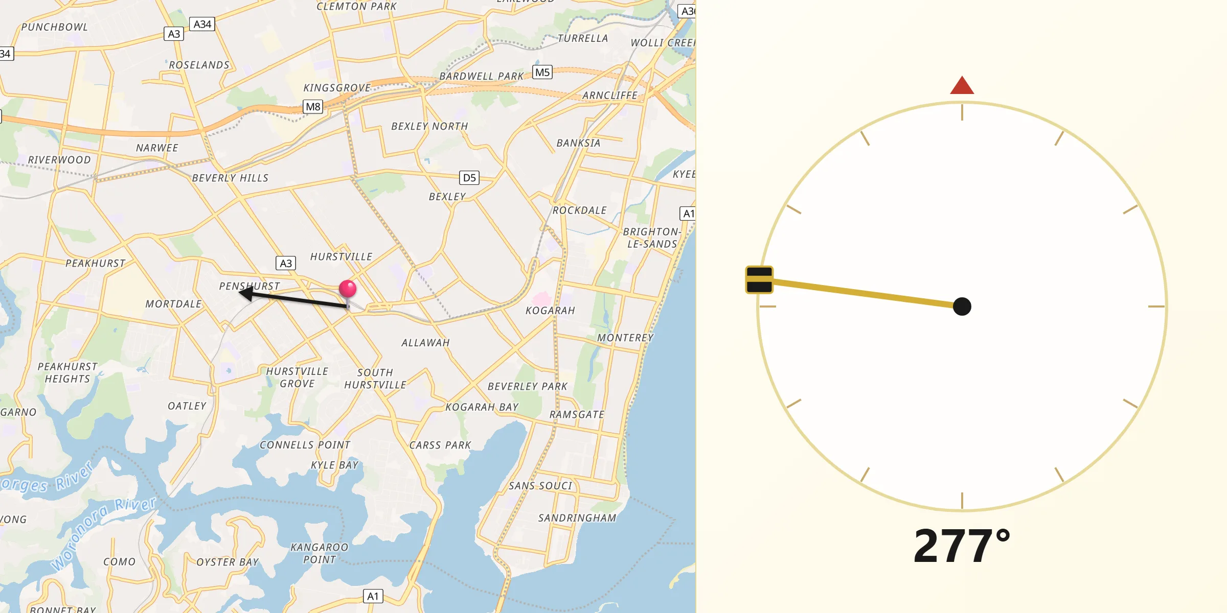 Qibla Direction from Hurstville