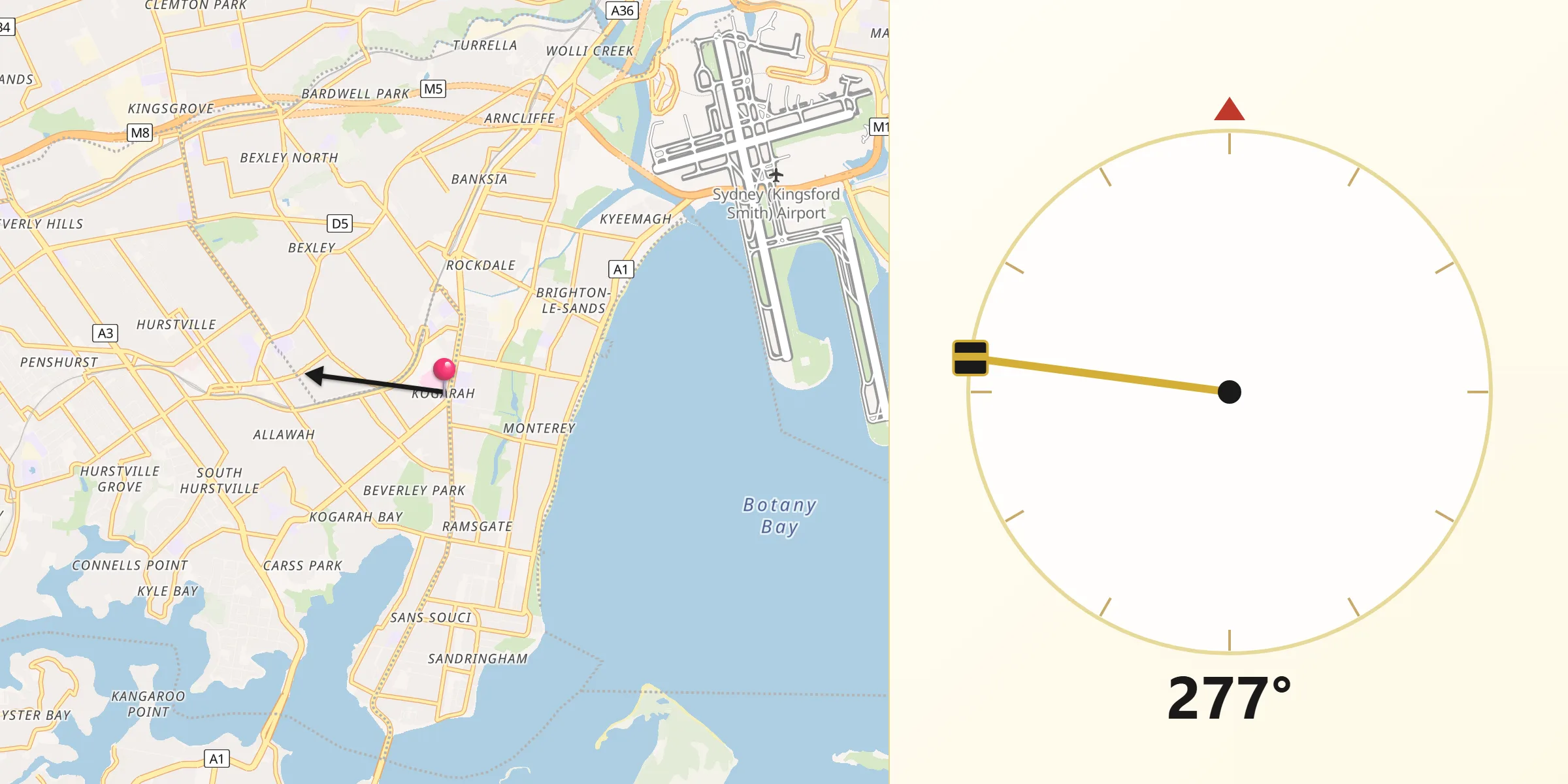 Qibla Direction from Kogarah