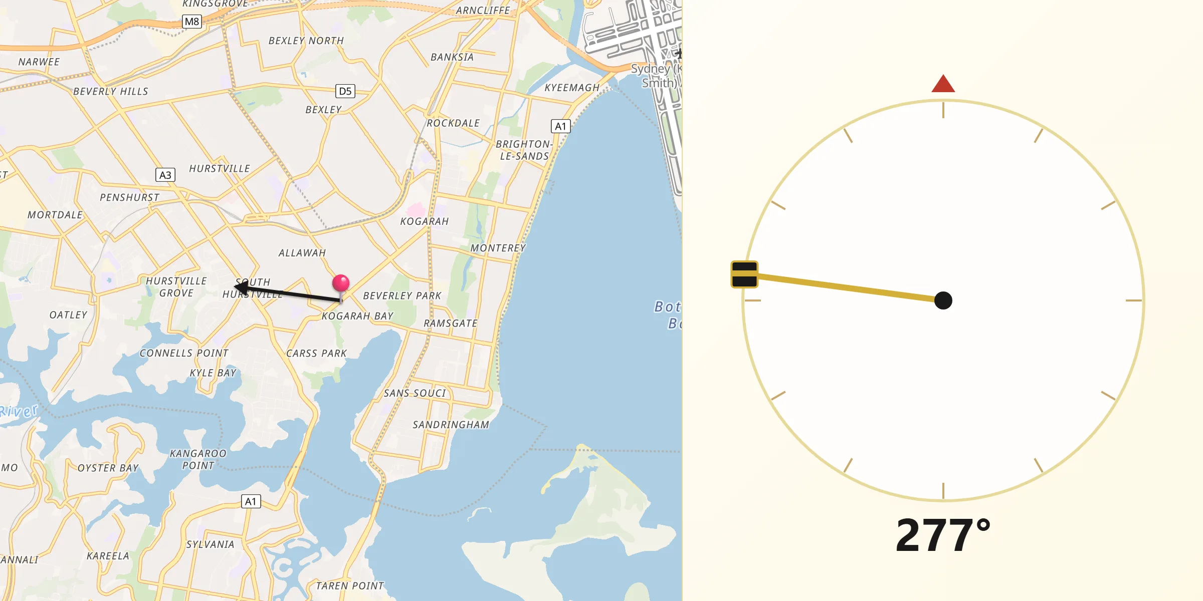 Qibla Direction from Kogarah Bay