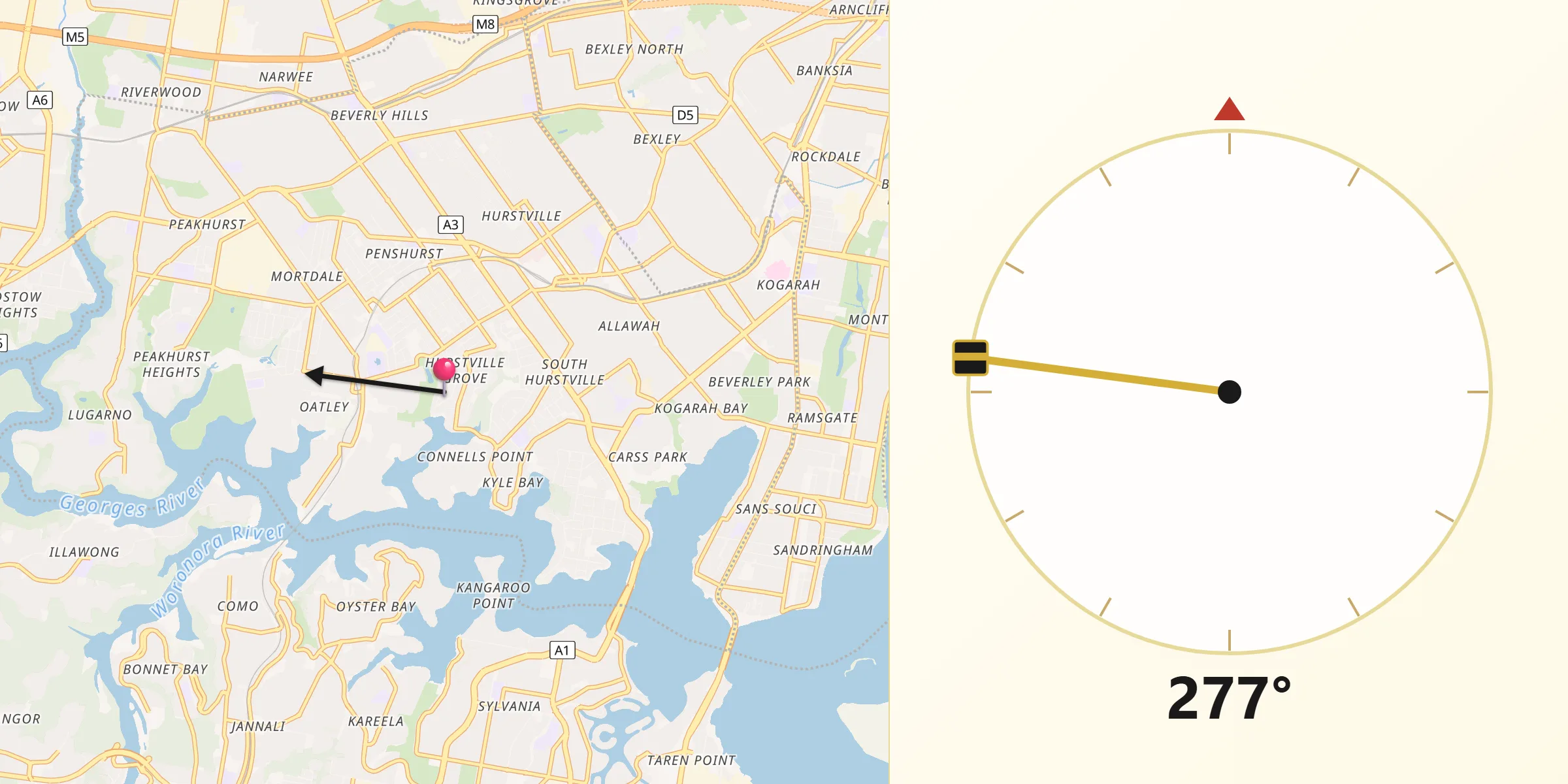 Qibla Direction from Hurstville Grove