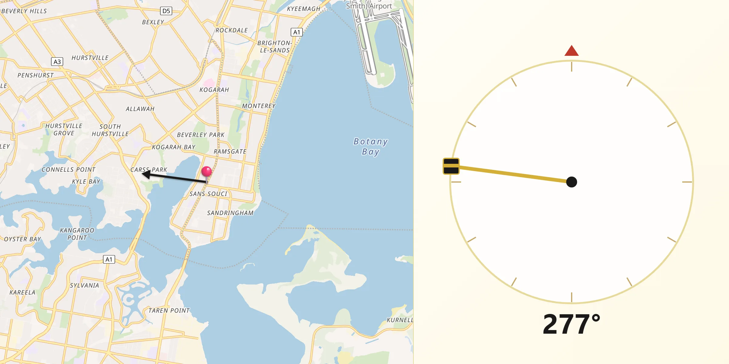 Qibla Direction from Sans Souci