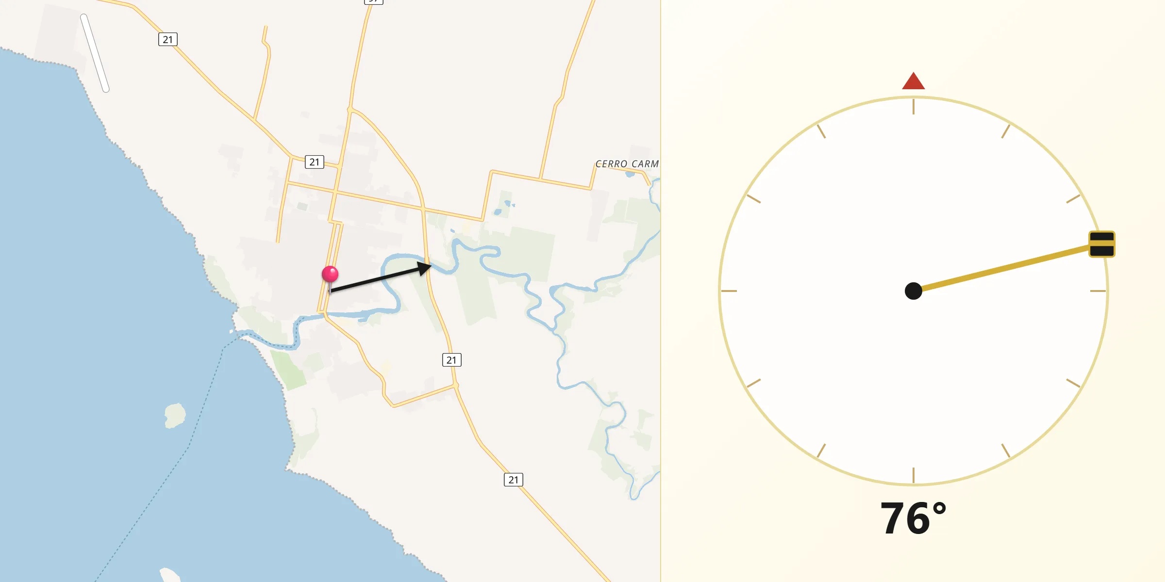 Dirección de la Qibla desde Carmelo