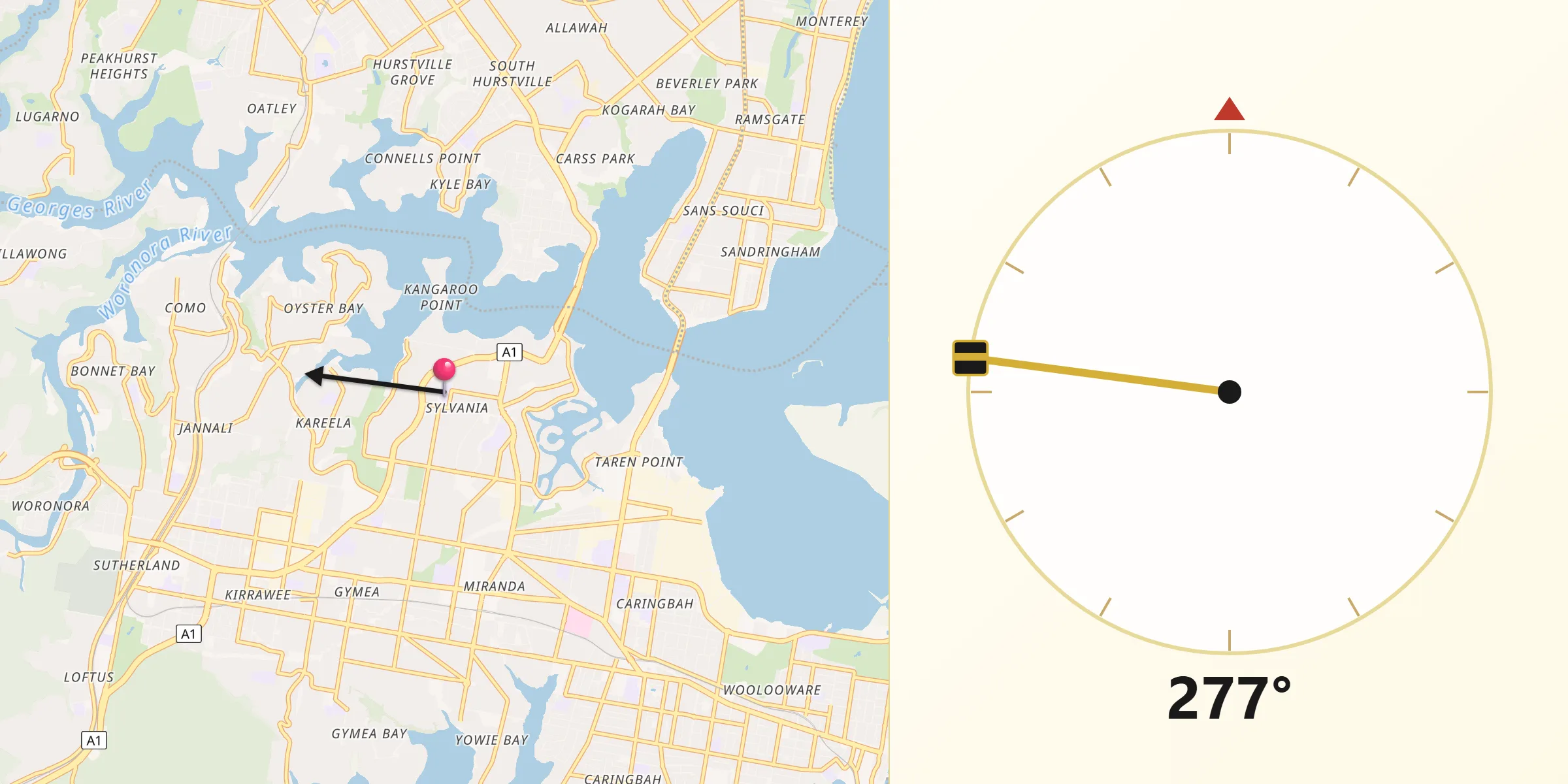 Qibla Direction from Sylvania