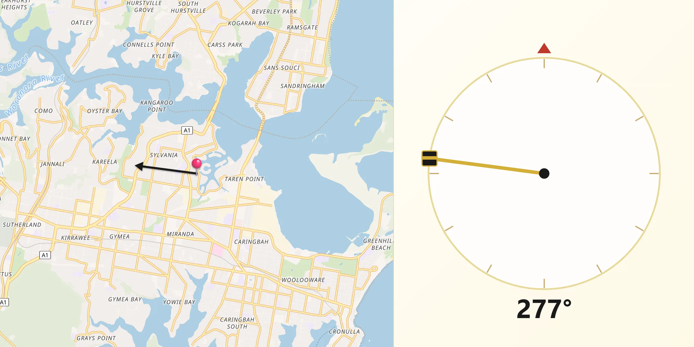 Qibla Direction from Sylvania Waters