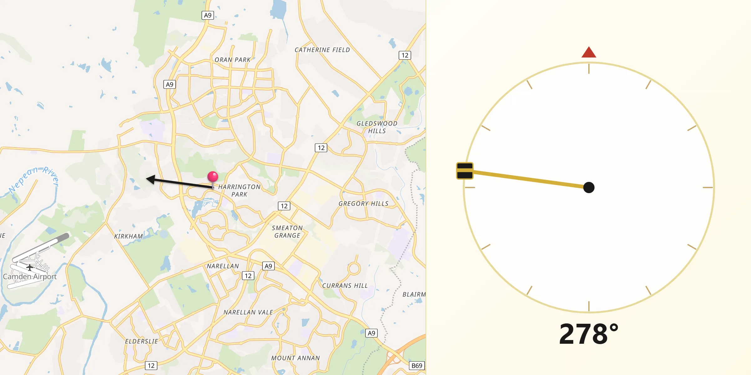 Qibla Direction from Harrington Park