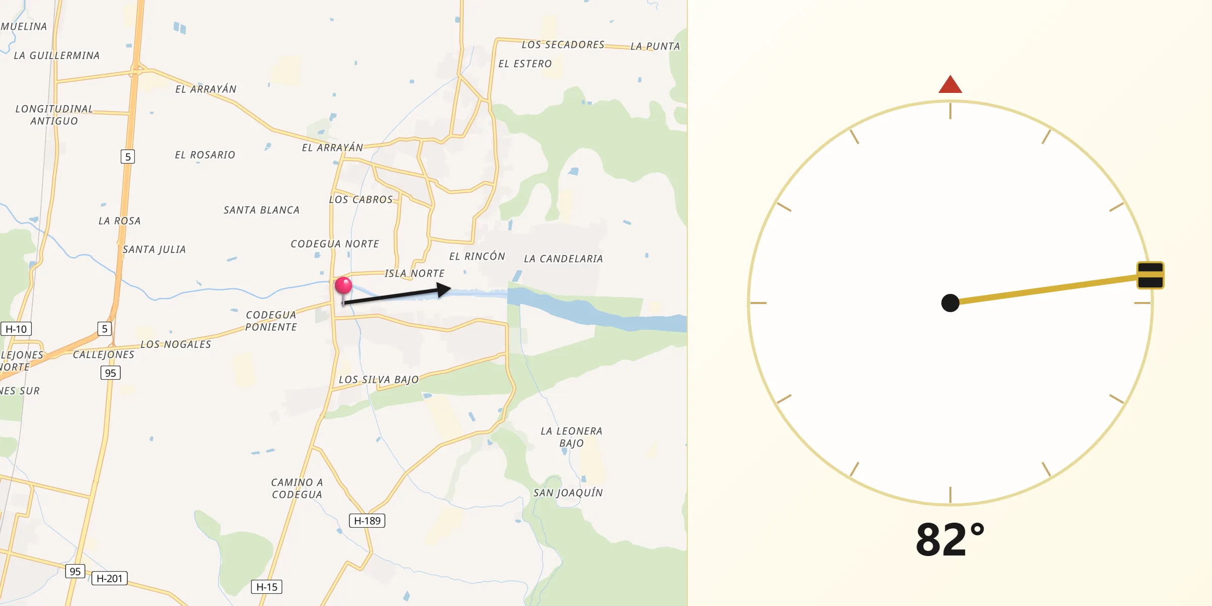 Dirección de la Qibla desde Codegua