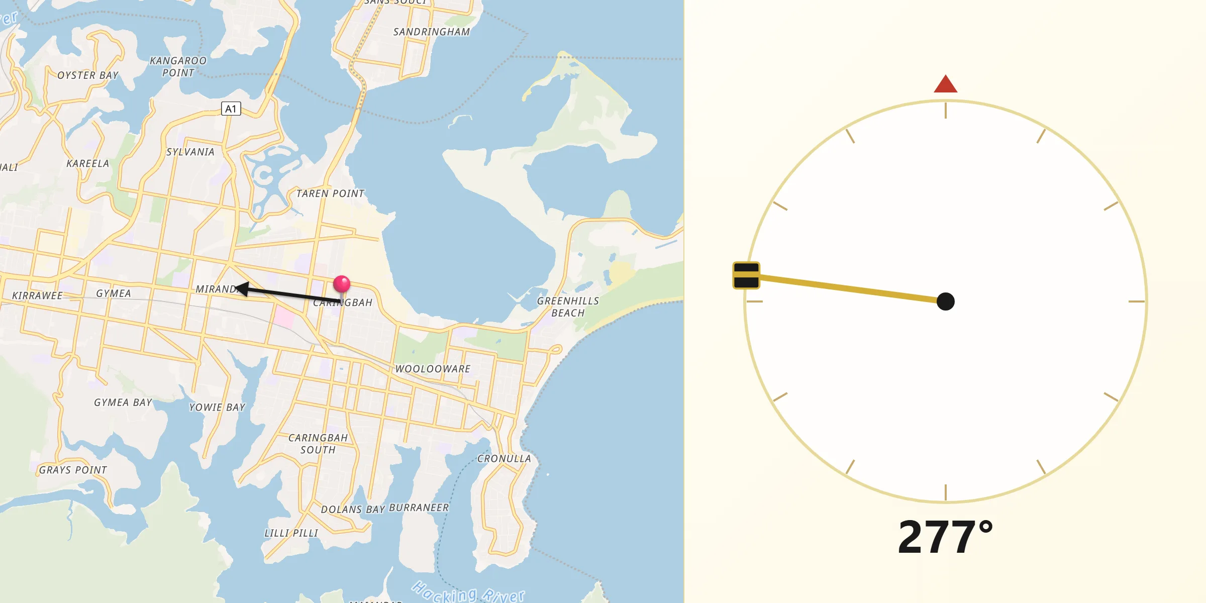 Qibla Direction from Caringbah