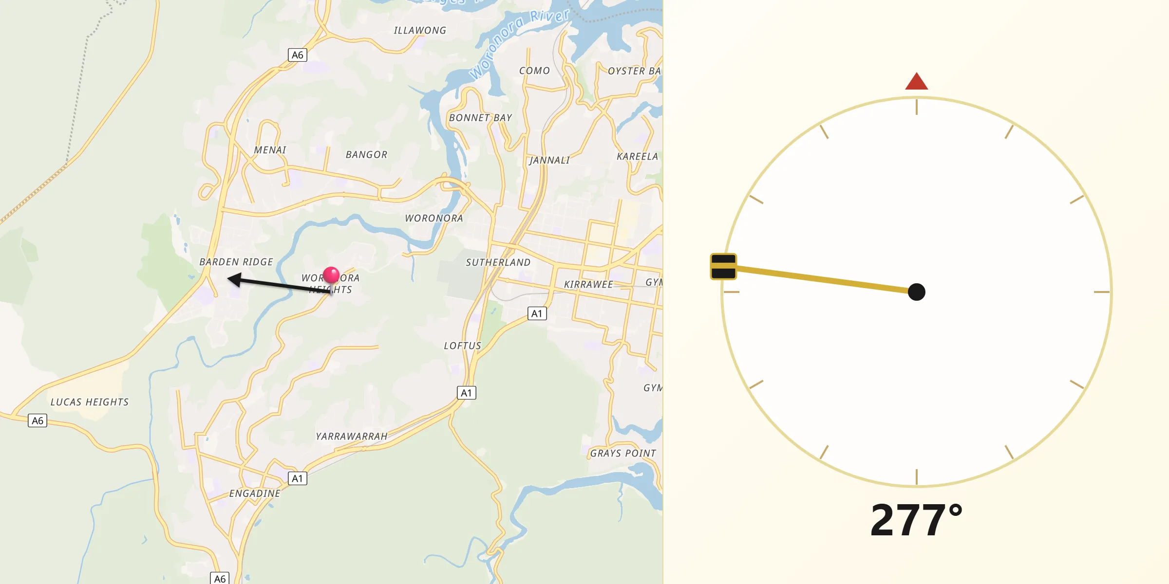 Qibla Direction from Woronora Heights