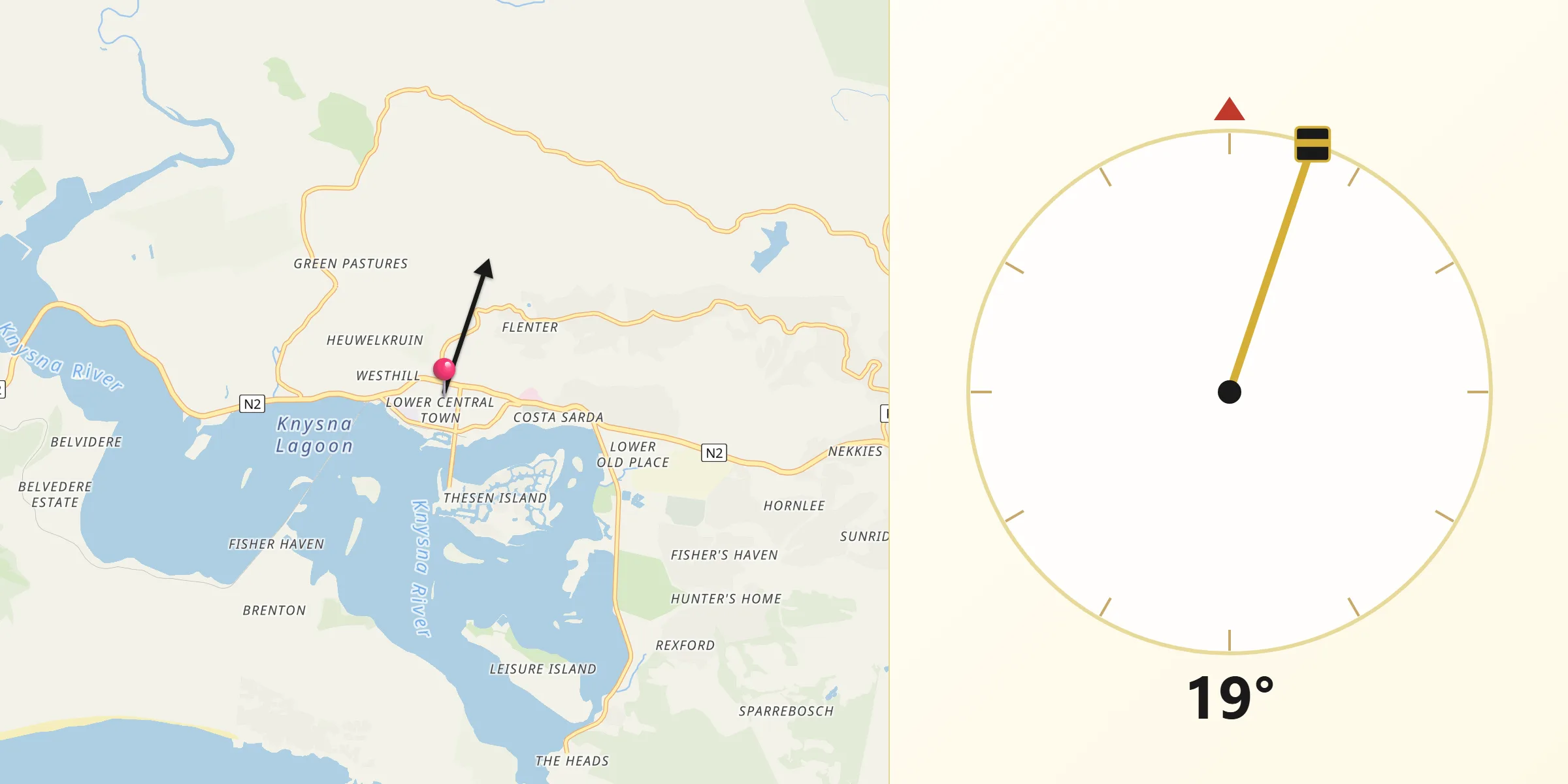 Qibla Direction from Knysna