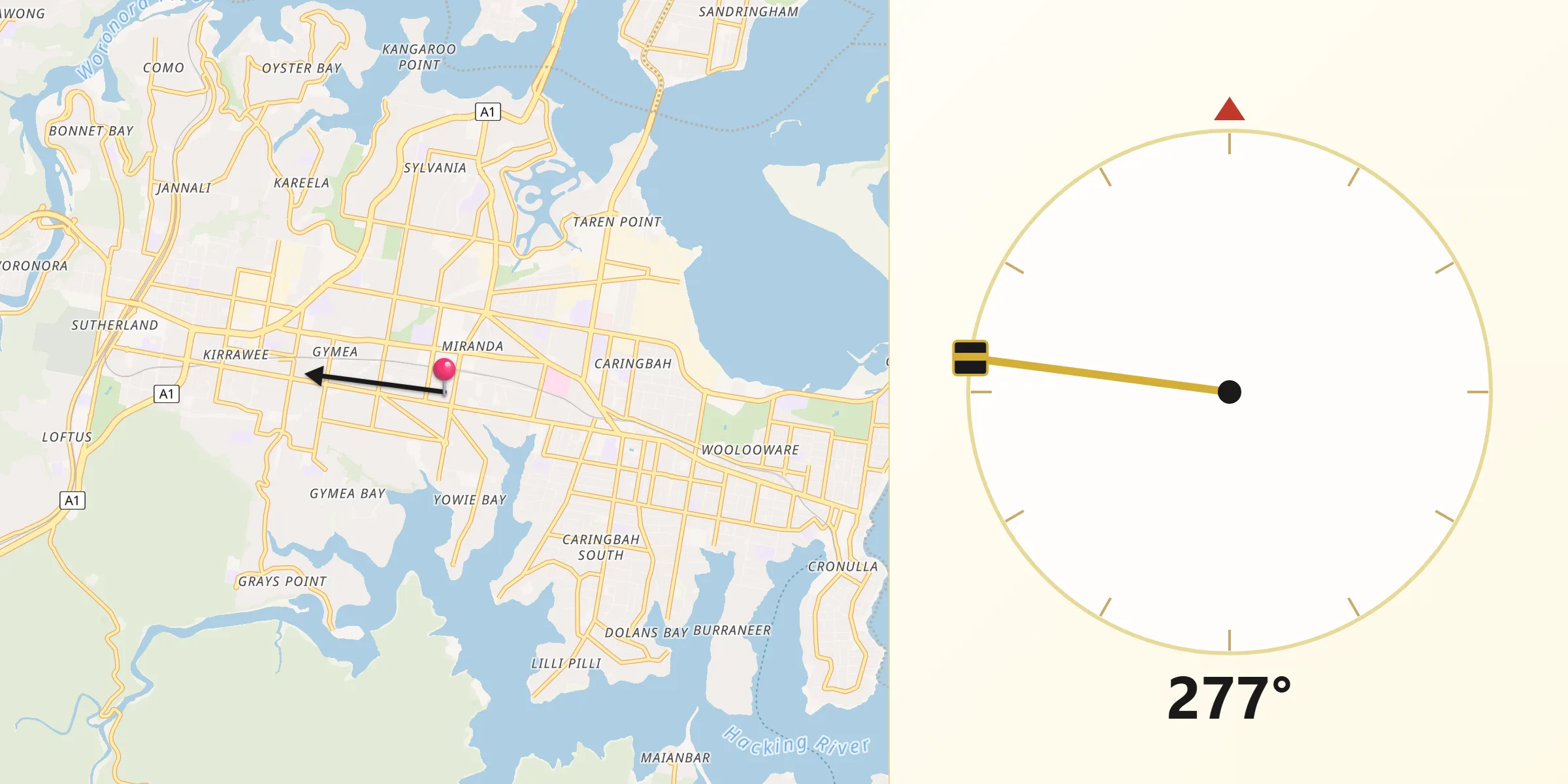 Qibla Direction from Miranda