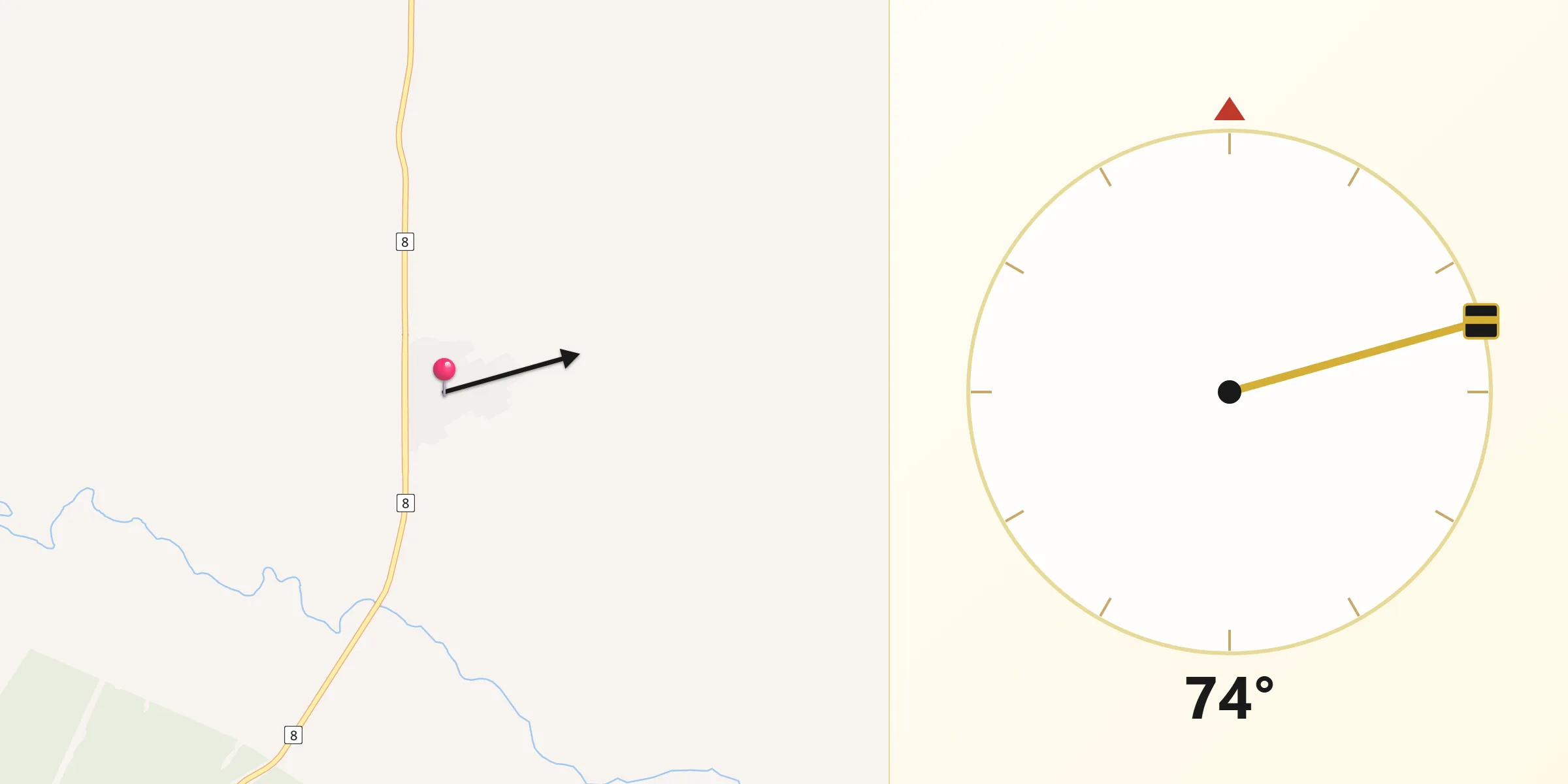 Dirección de la Qibla desde Mariscala