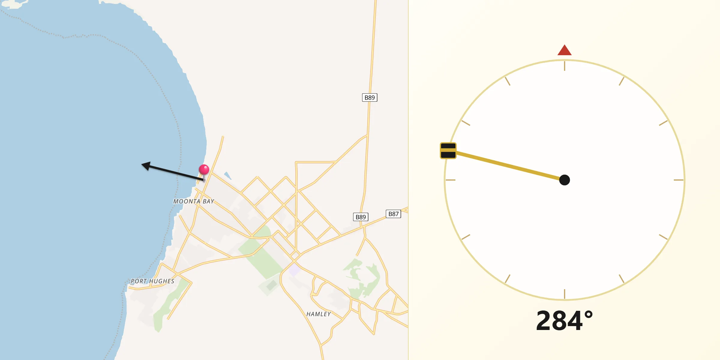 Qibla Direction from Moonta Bay