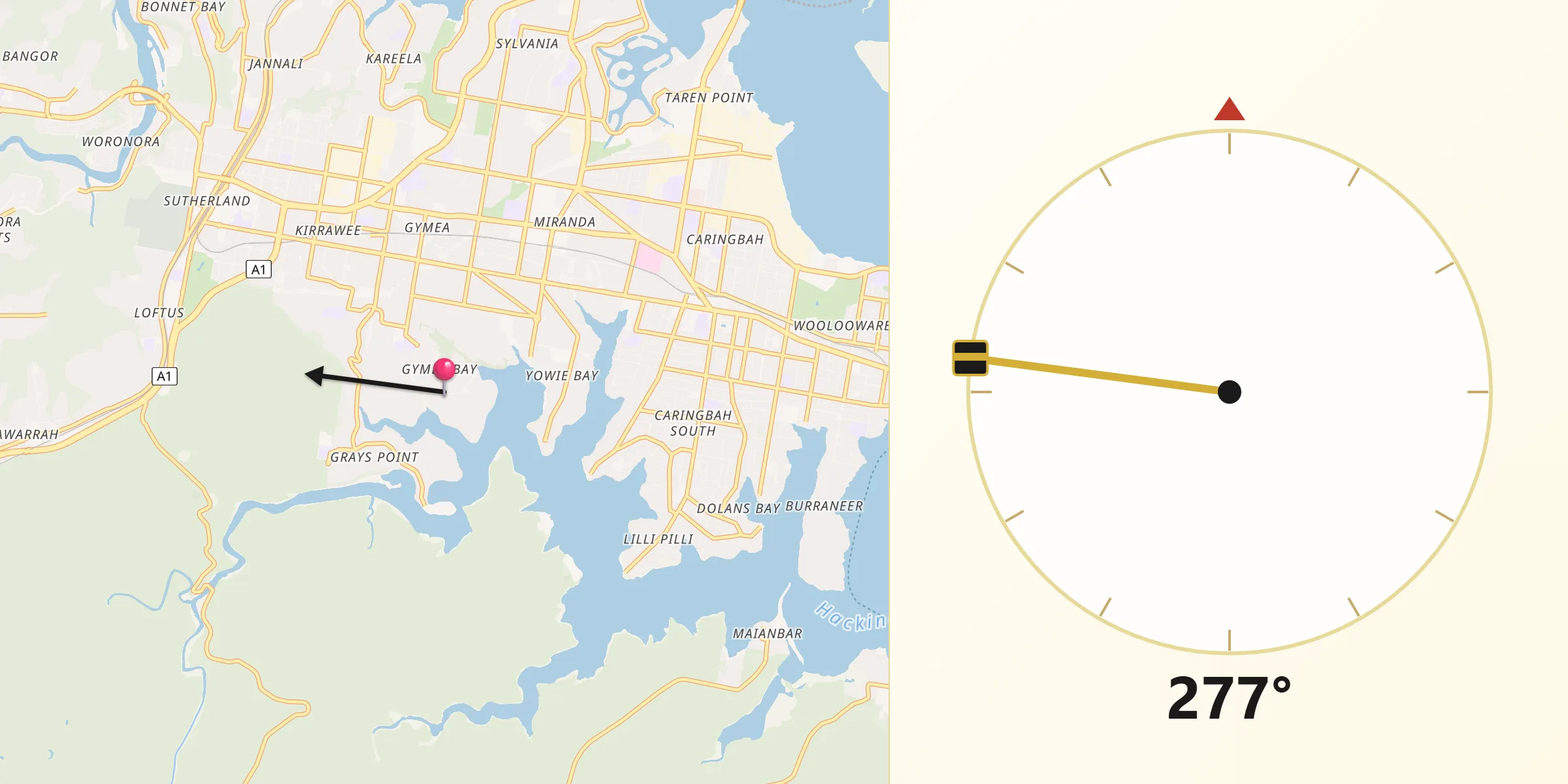 Qibla Direction from Gymea Bay