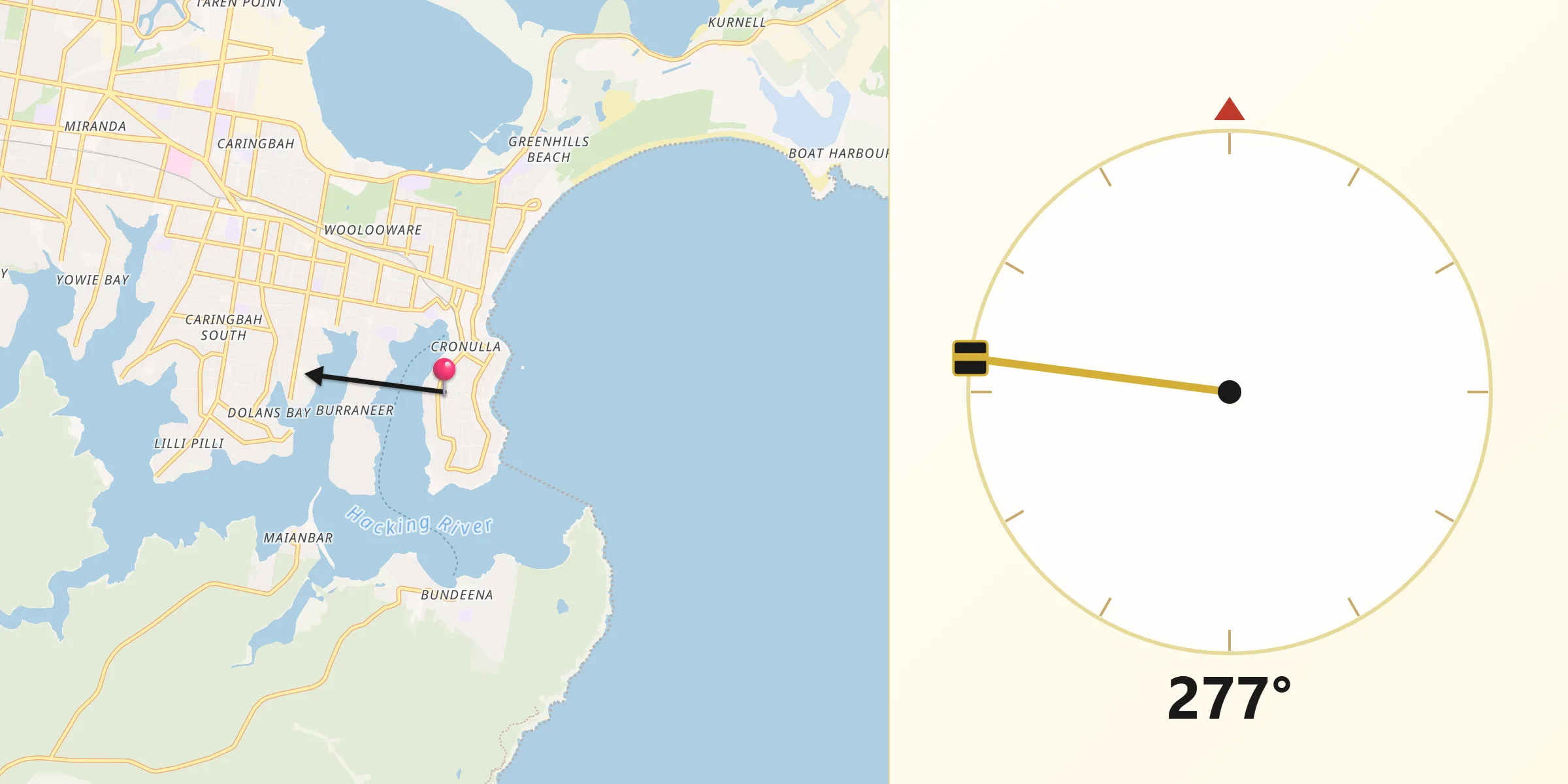 Qibla Direction from Cronulla