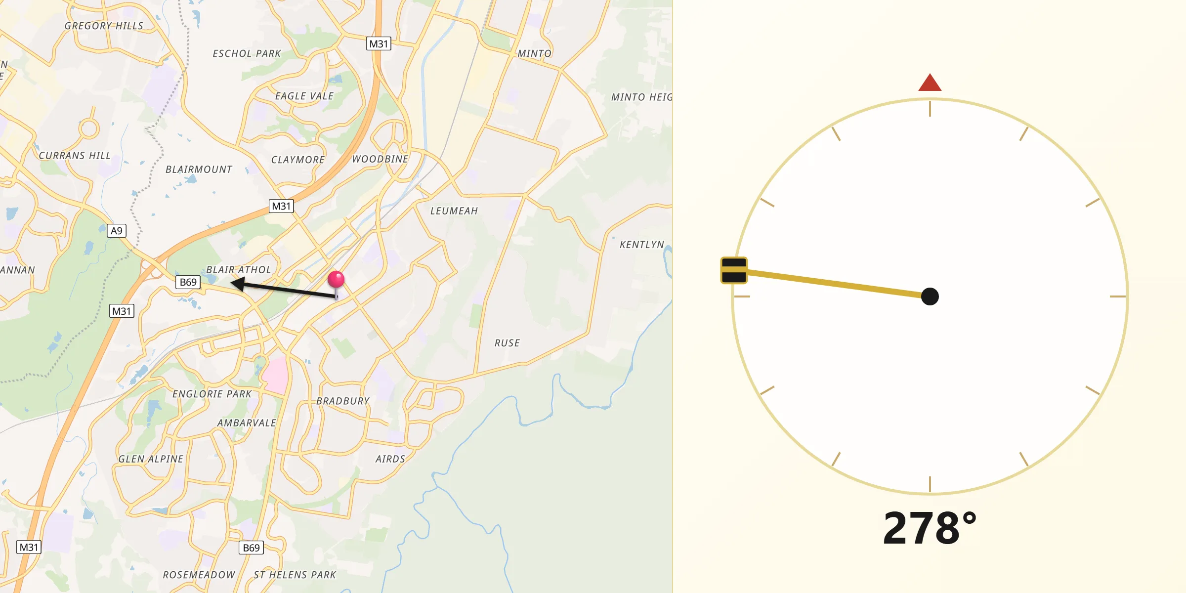 Qibla Direction from Campbelltown