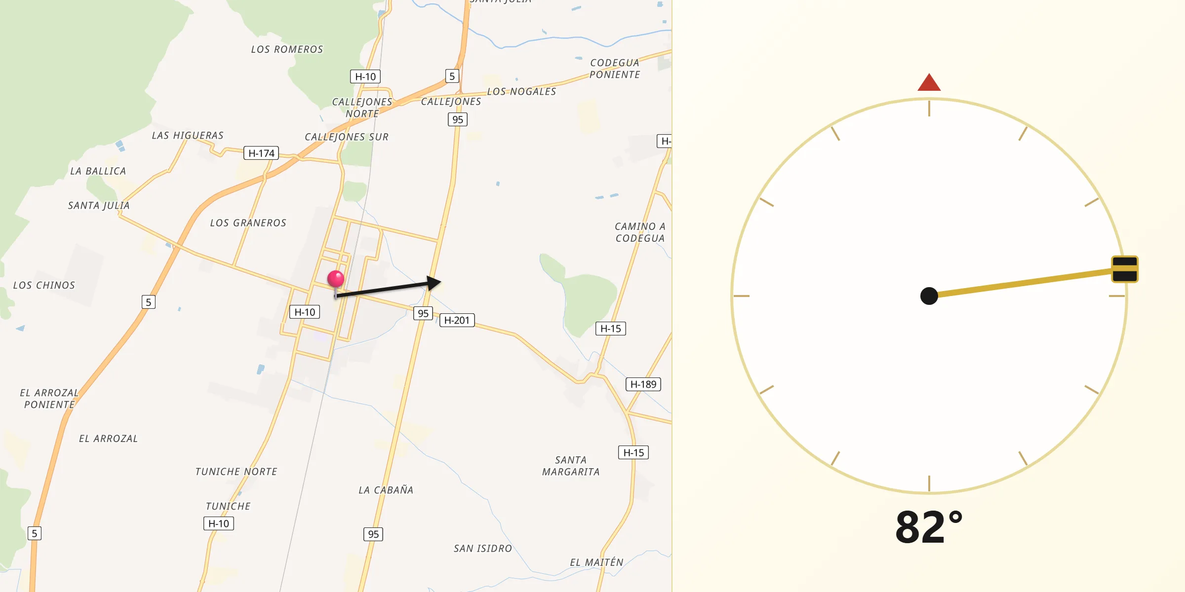Dirección de la Qibla desde Graneros