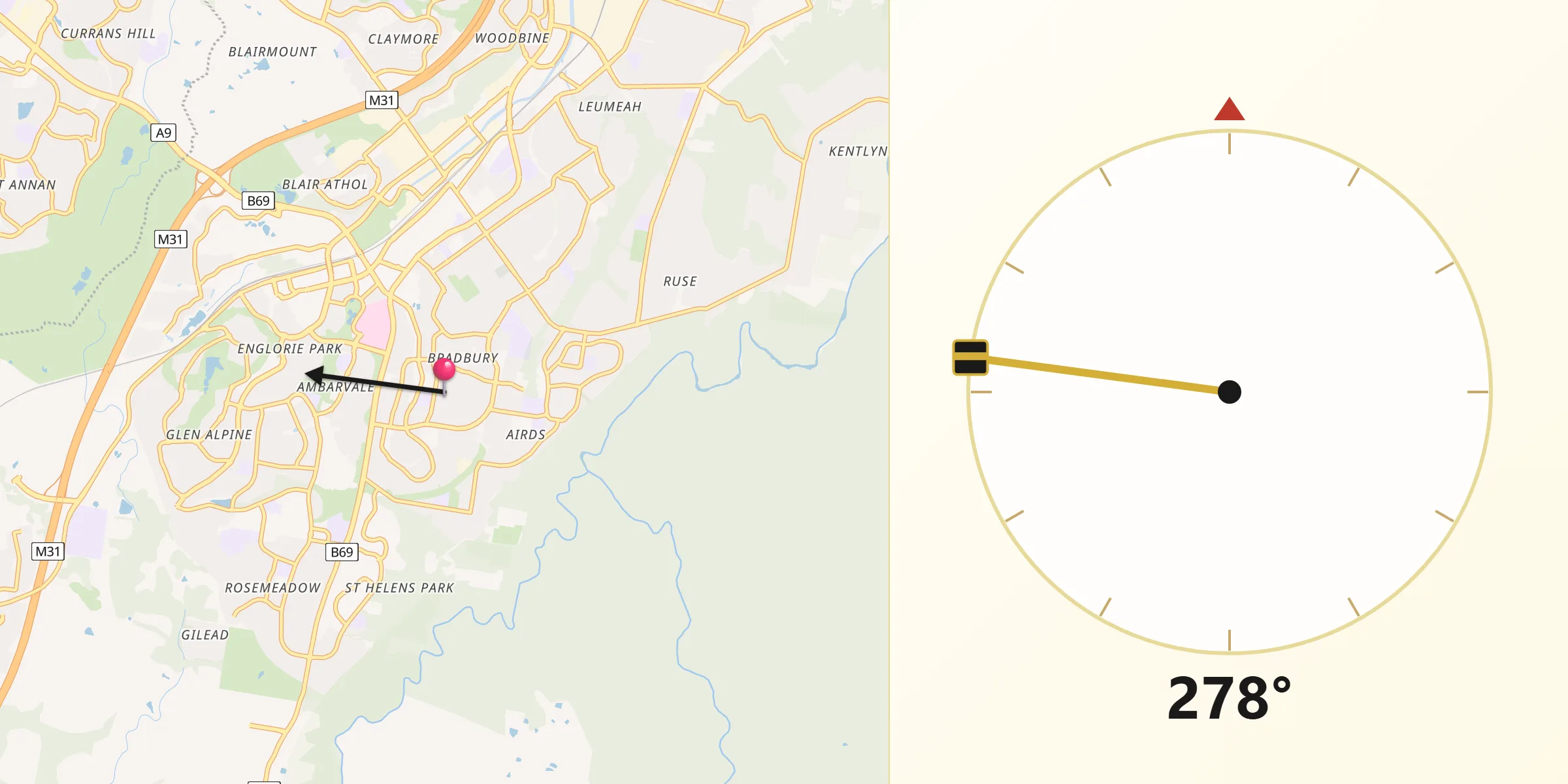 Qibla Direction from Bradbury