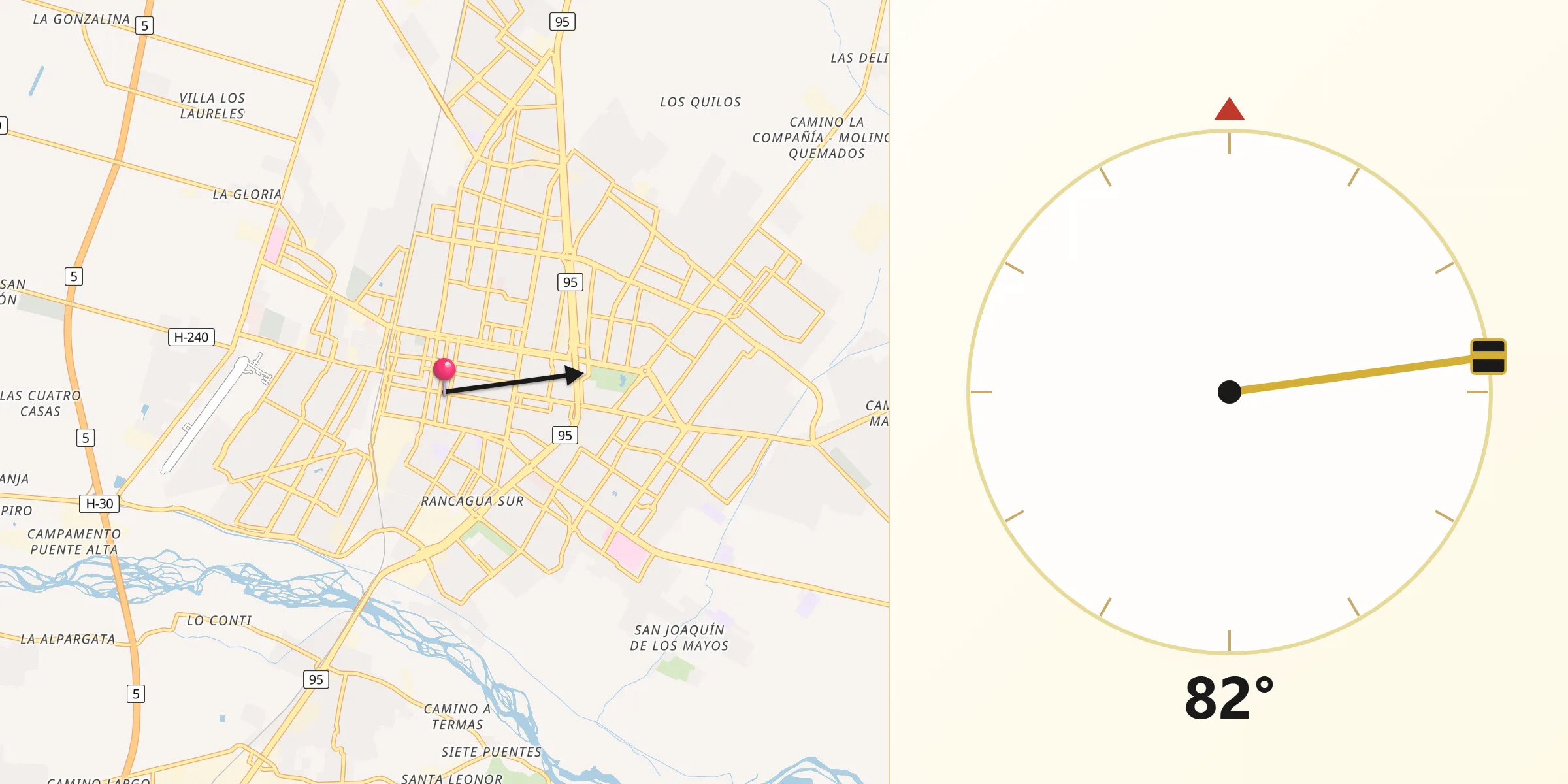 Dirección de la Qibla desde Rancagua