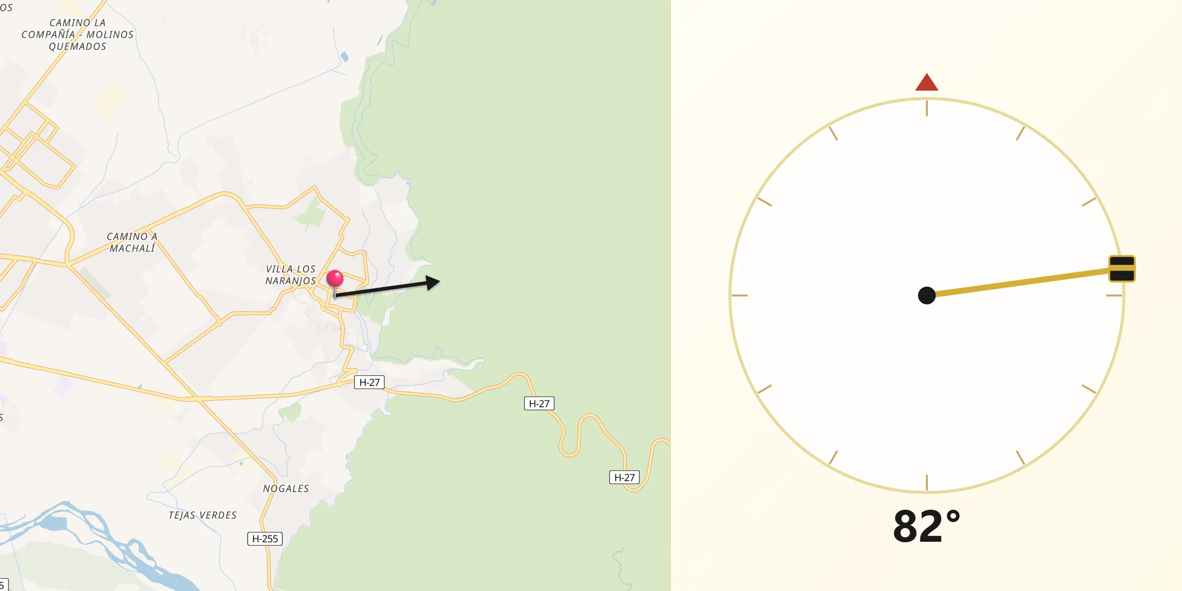 Dirección de la Qibla desde Machalí