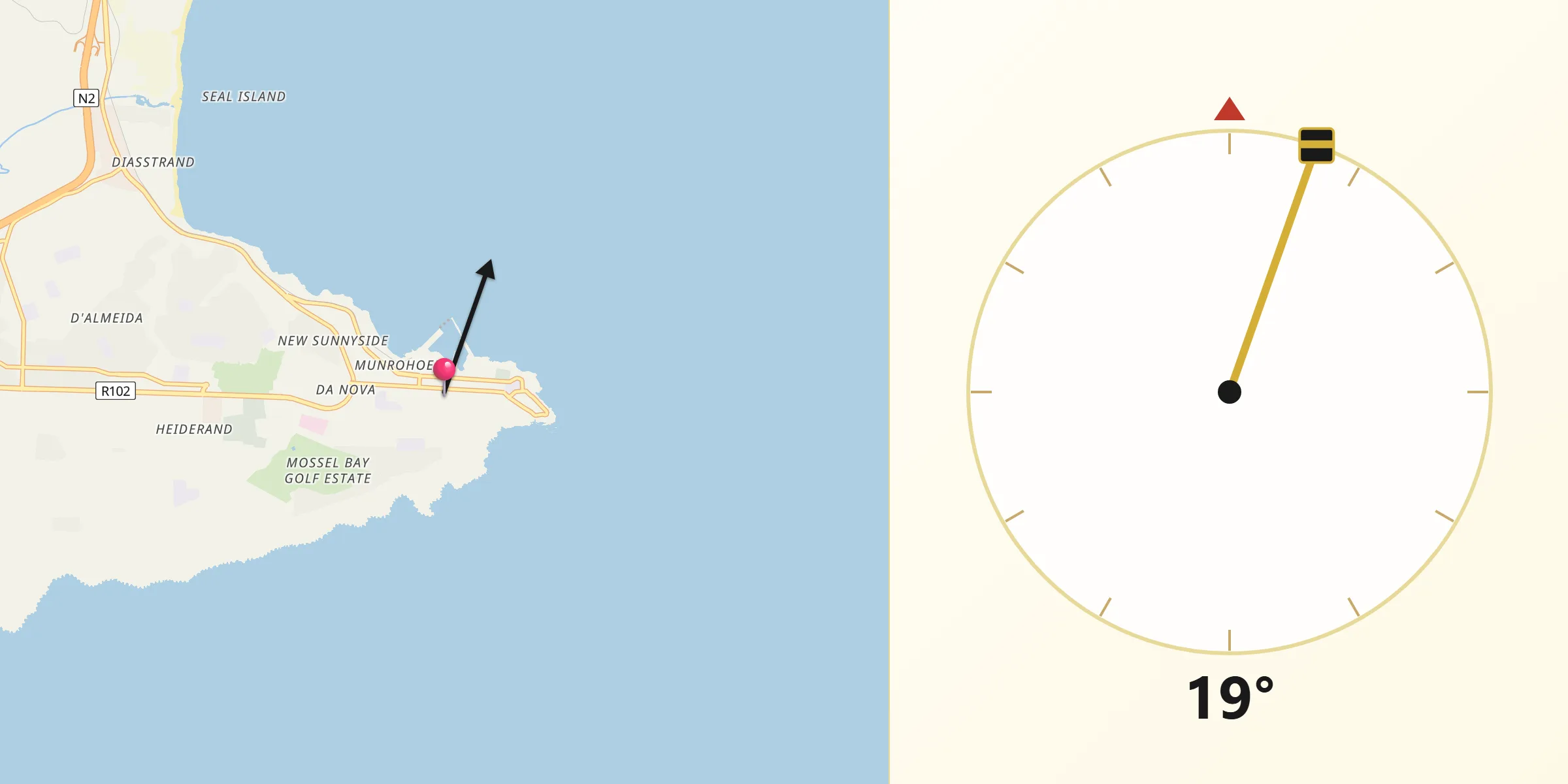 Qibla Direction from Mossel Bay