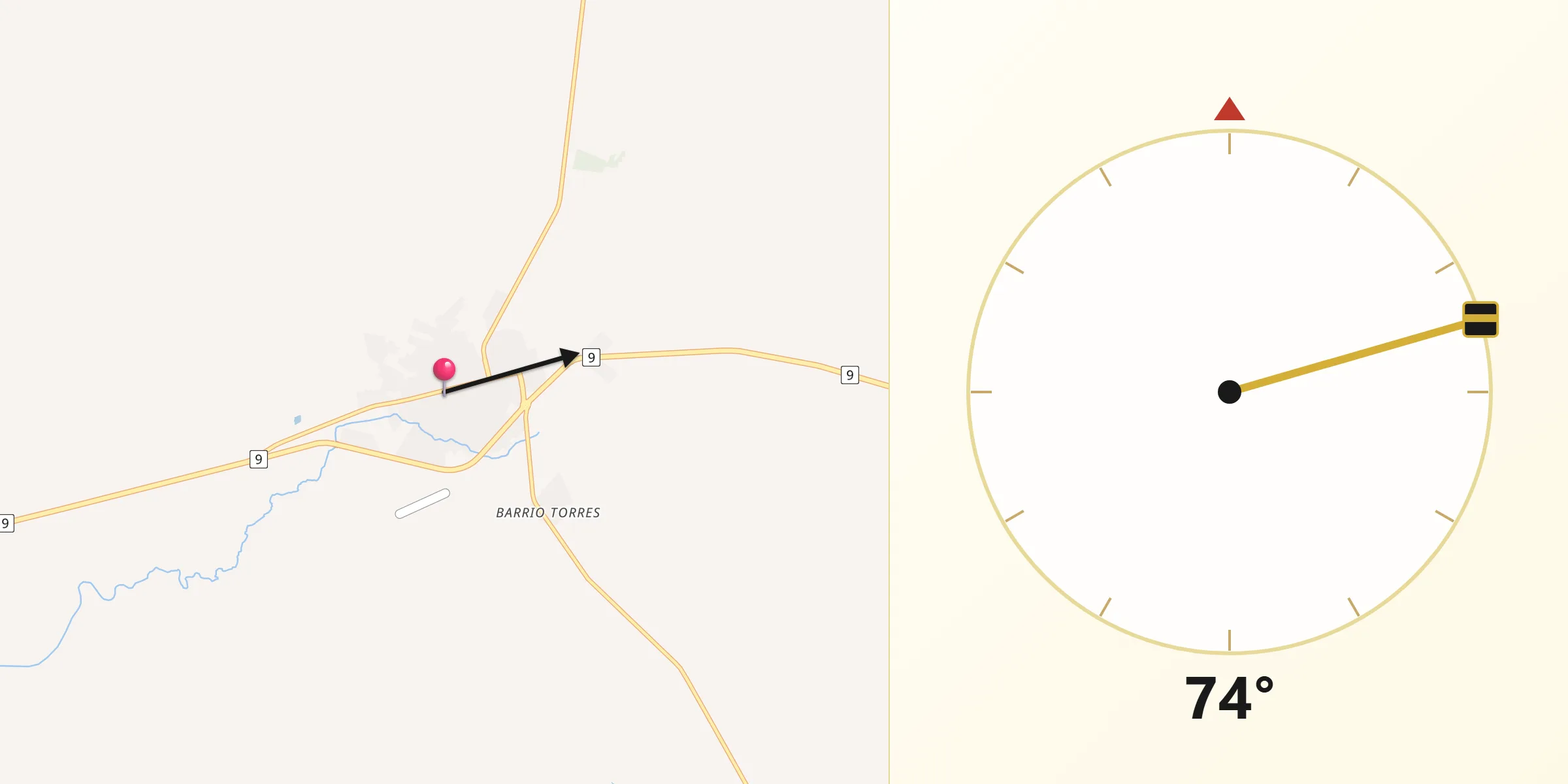 Dirección de la Qibla desde Castillos