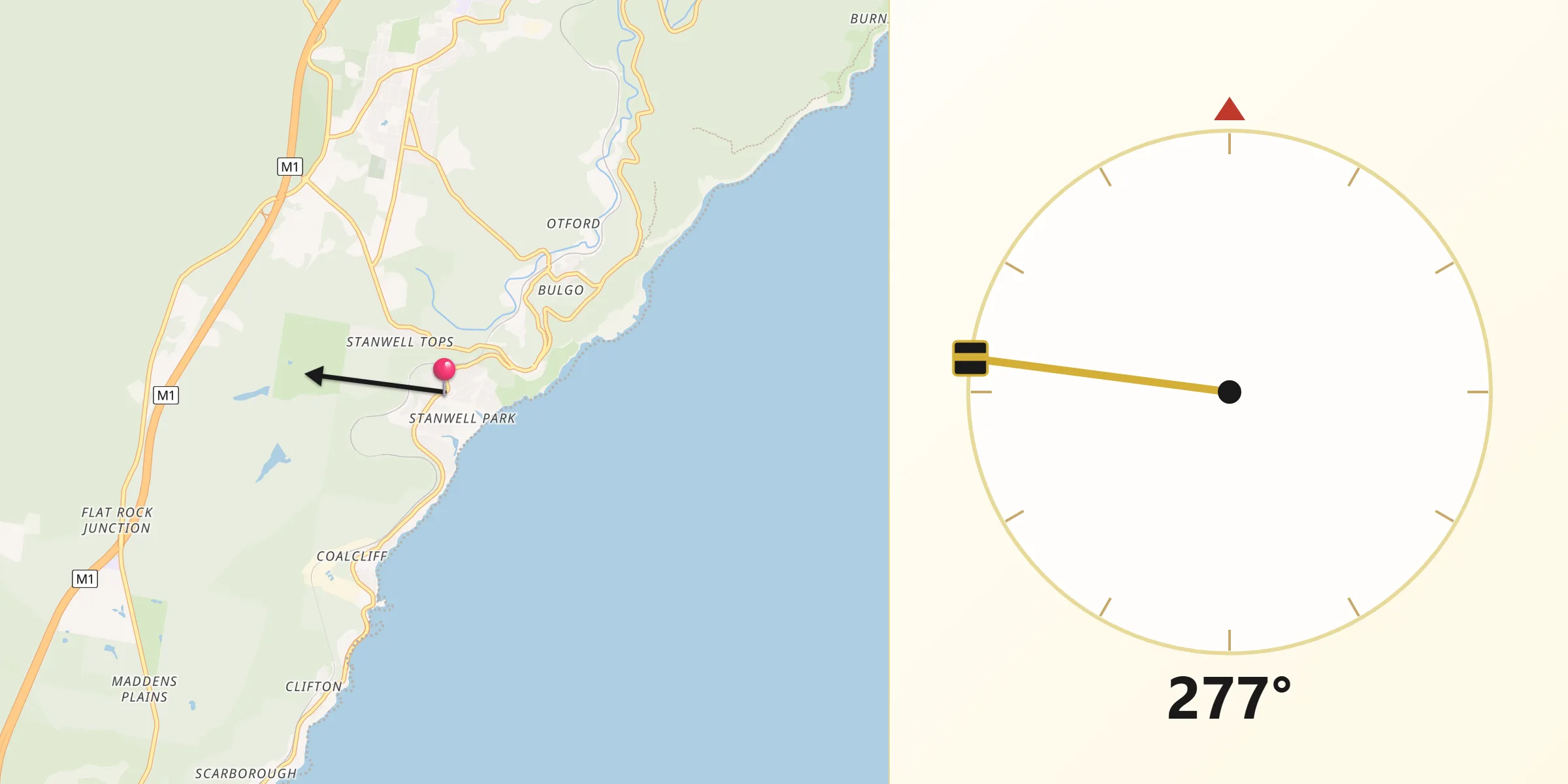 Qibla Direction from Stanwell Park