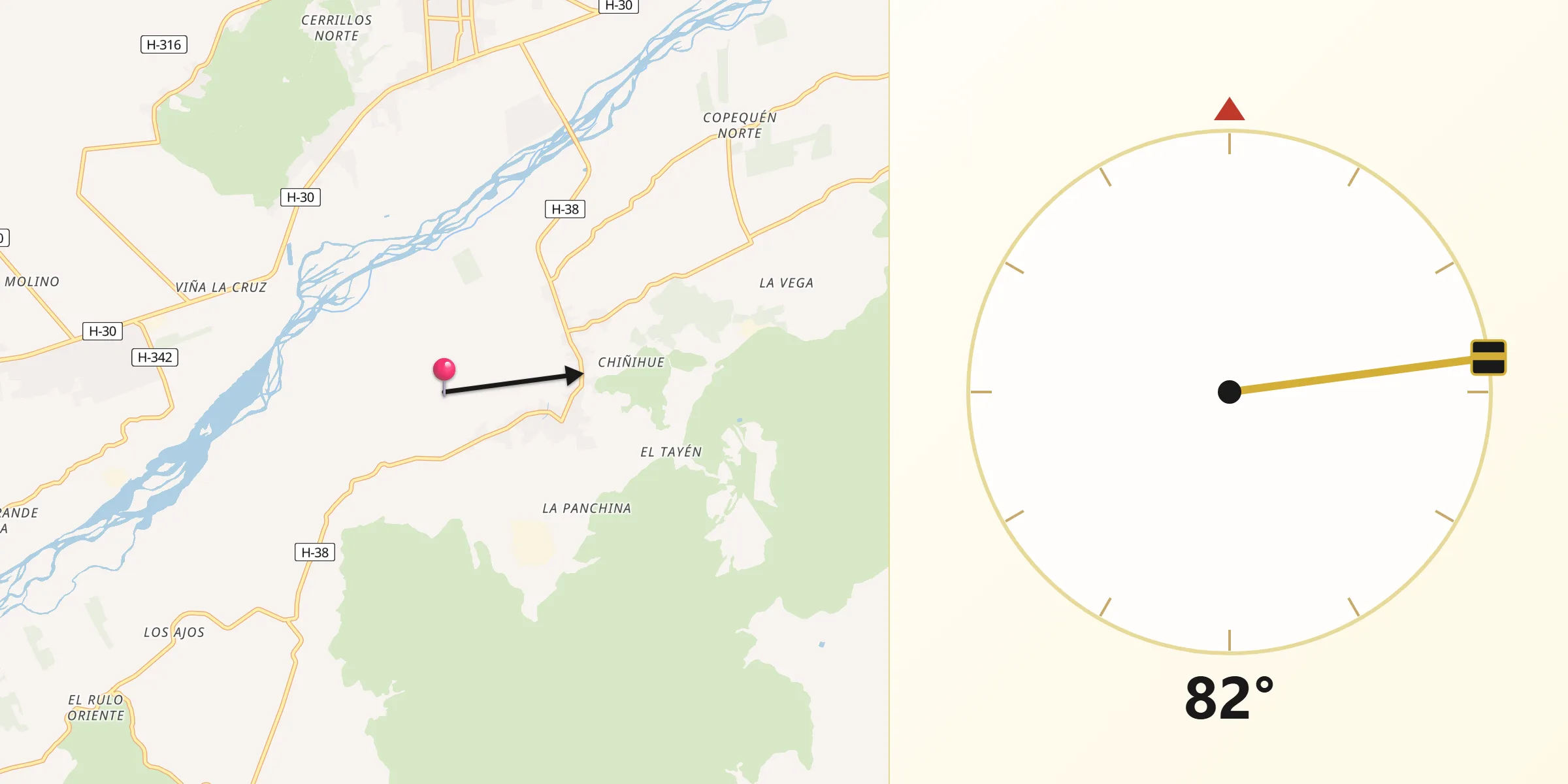 Dirección de la Qibla desde Coínco