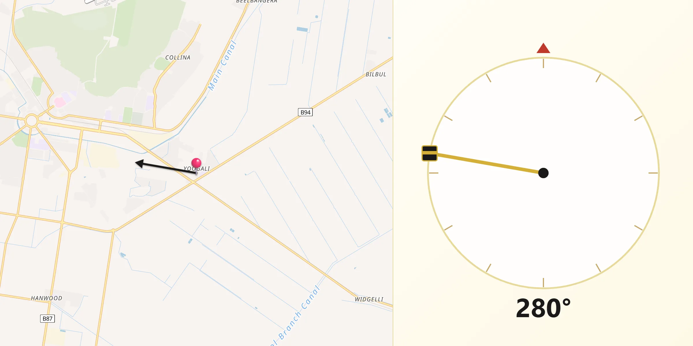 Qibla Direction from Yoogali