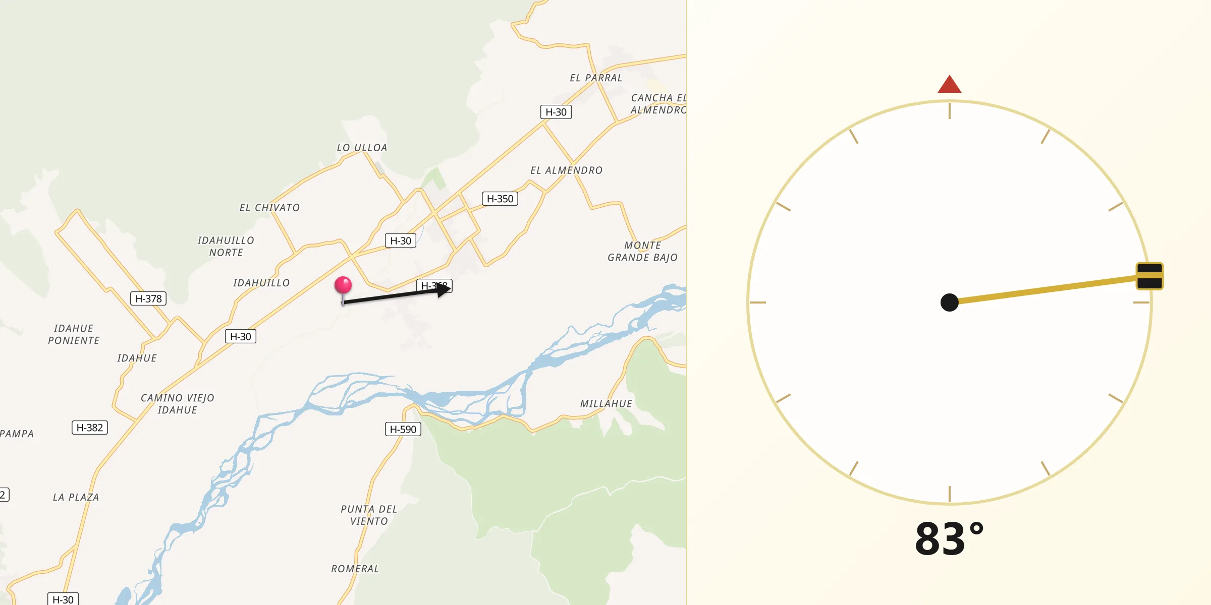 Dirección de la Qibla desde Coltauco