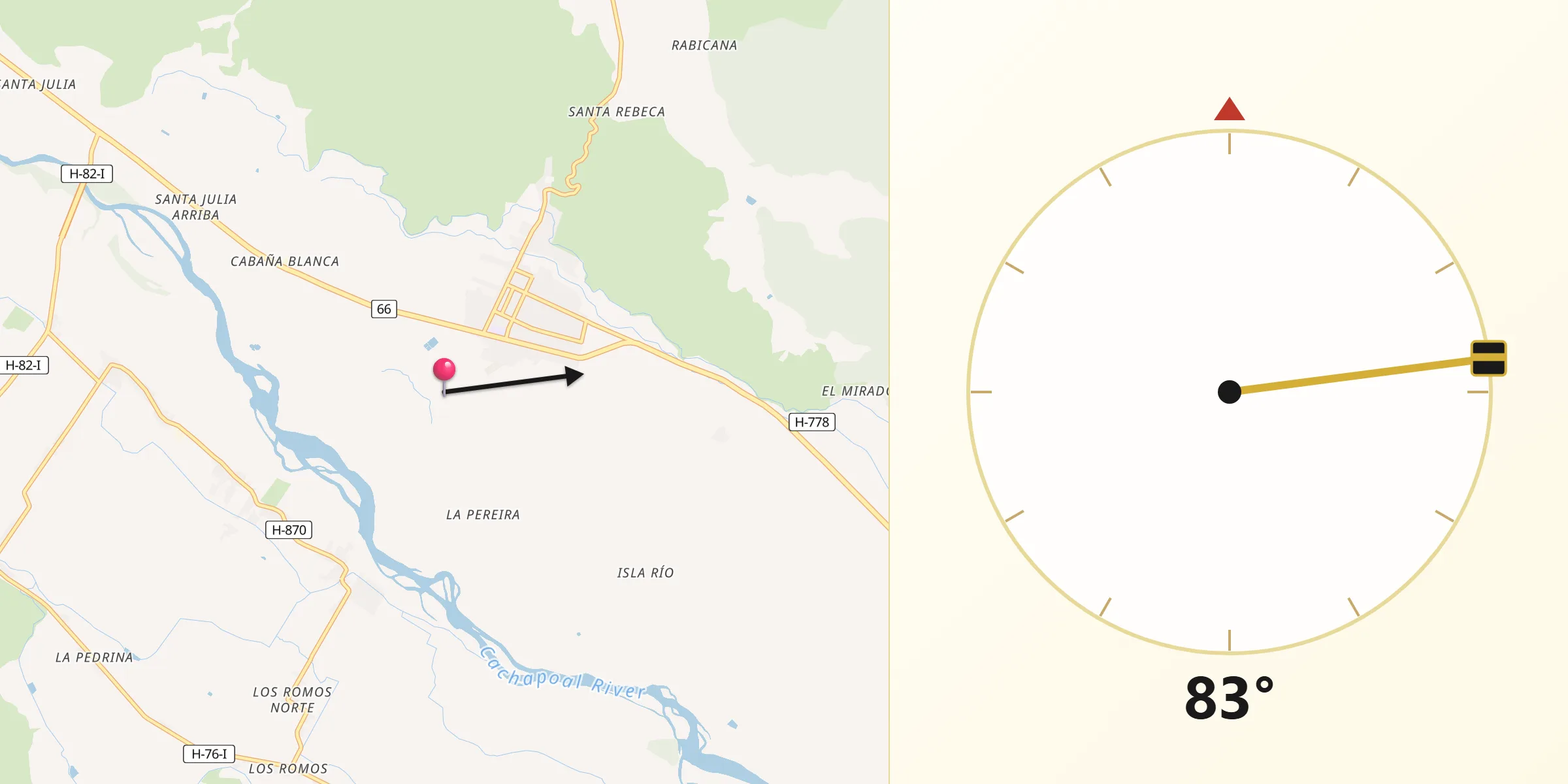 Dirección de la Qibla desde Las Cabras
