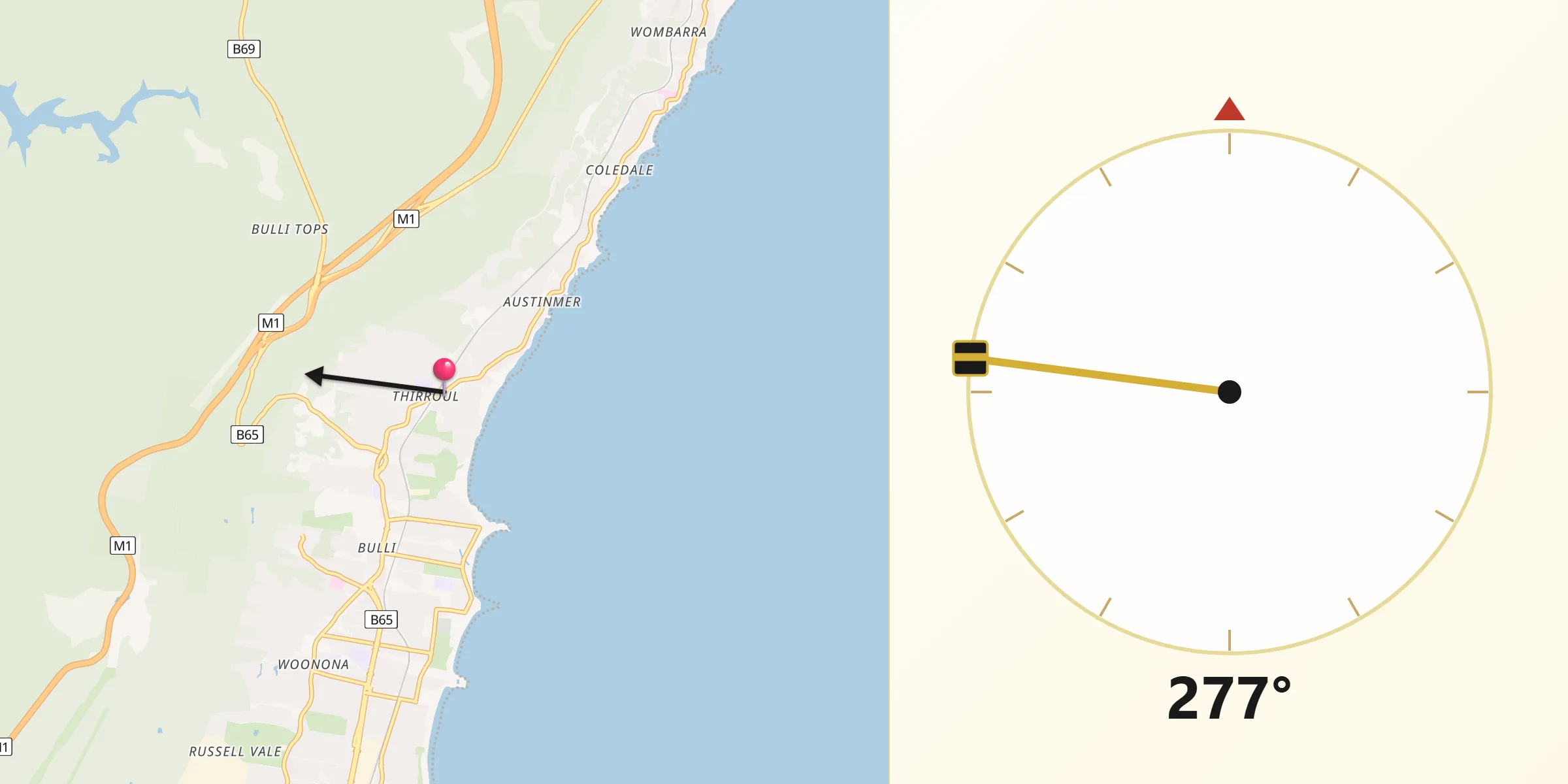 Qibla Direction from Thirroul