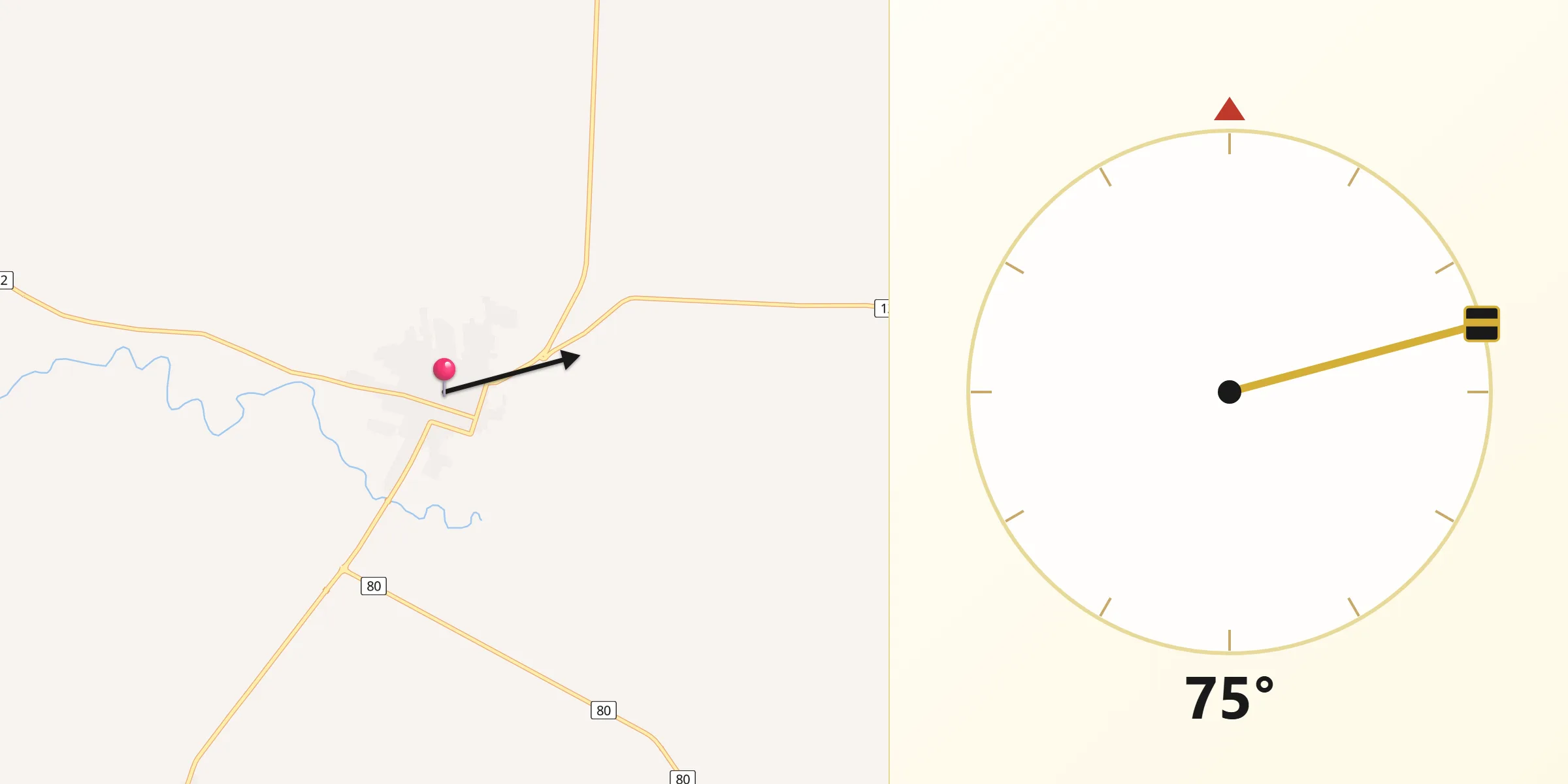 Dirección de la Qibla desde Tala