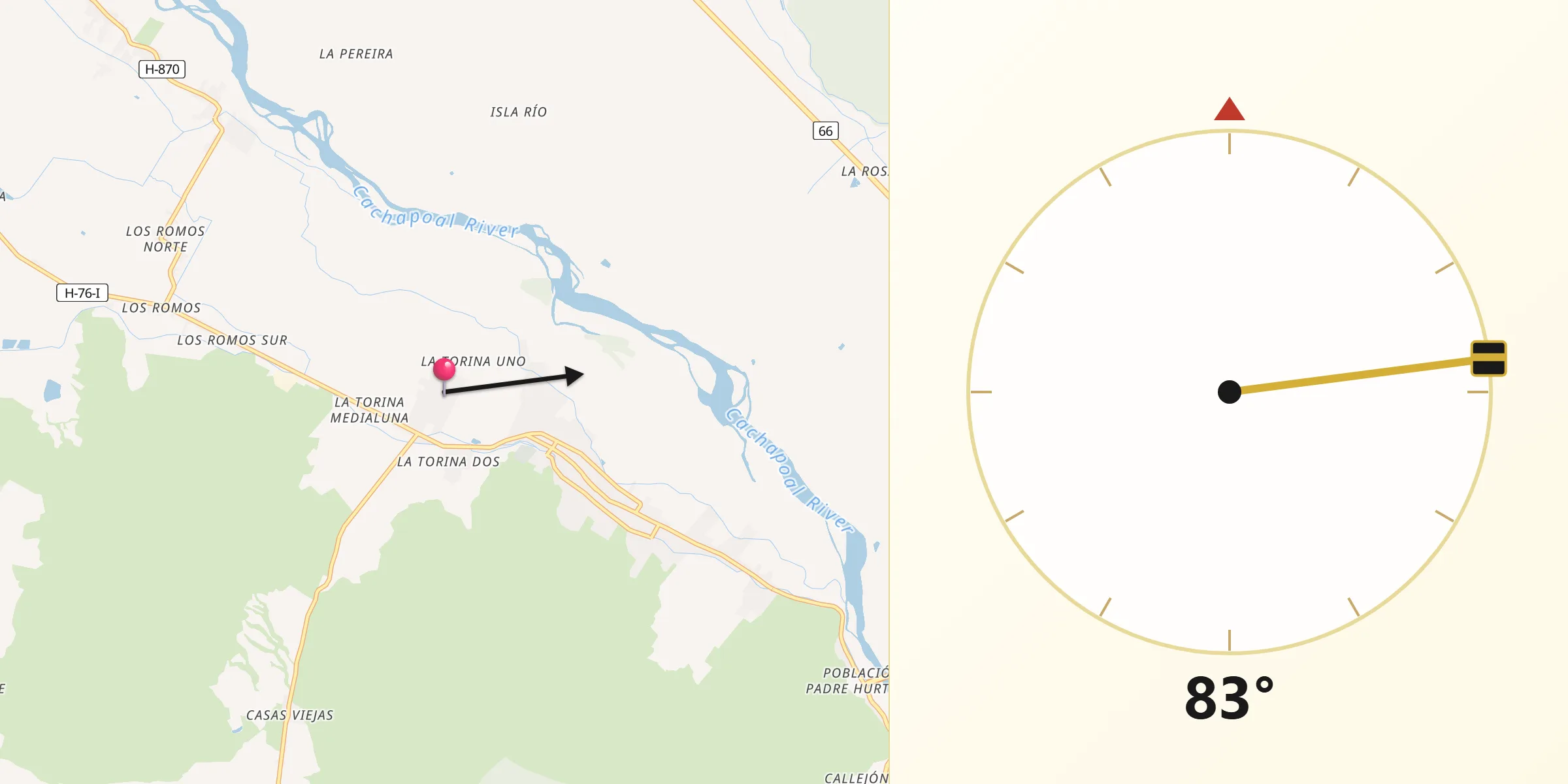 Dirección de la Qibla desde Pichidegua