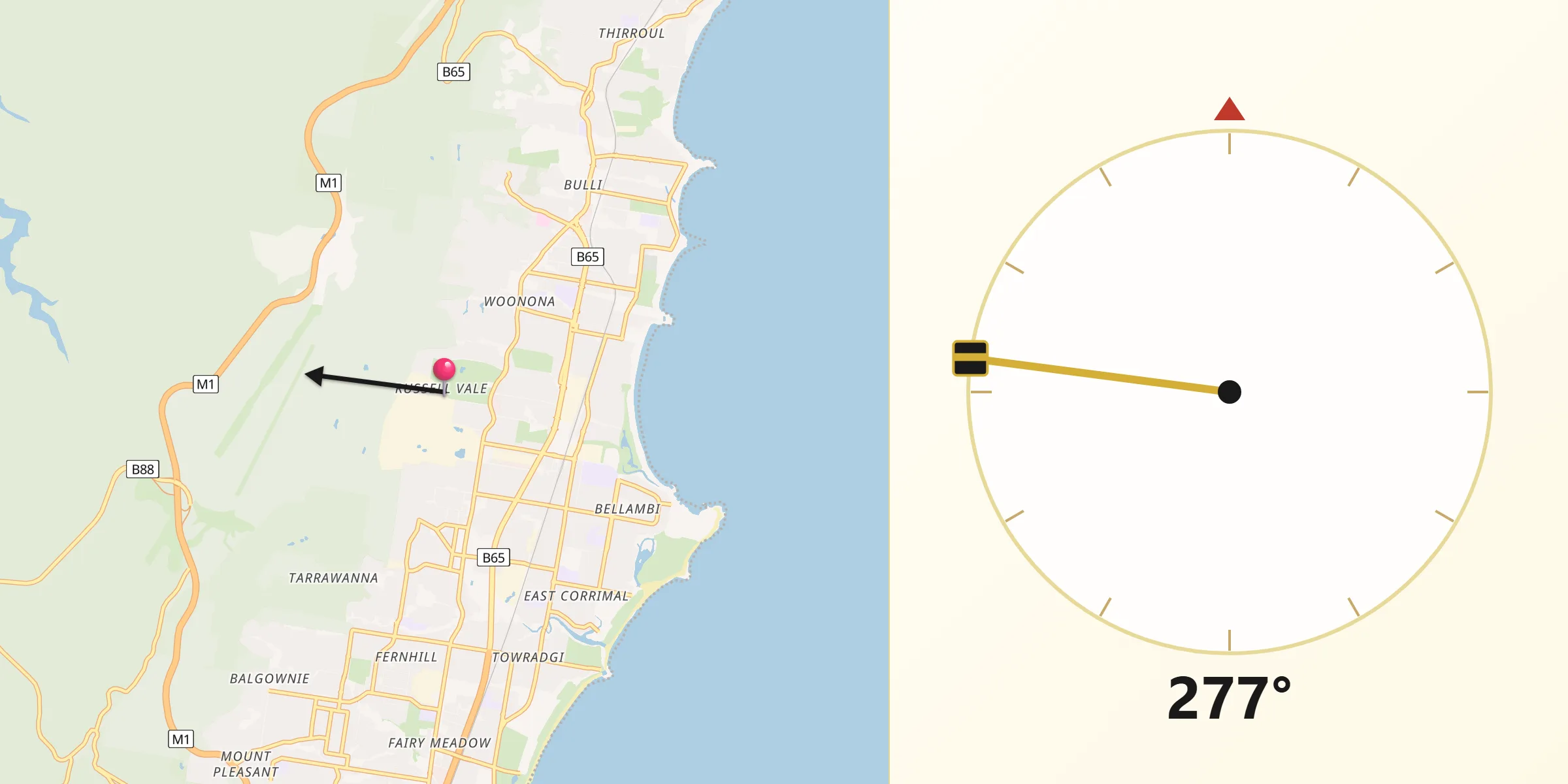 Qibla Direction from Russell Vale