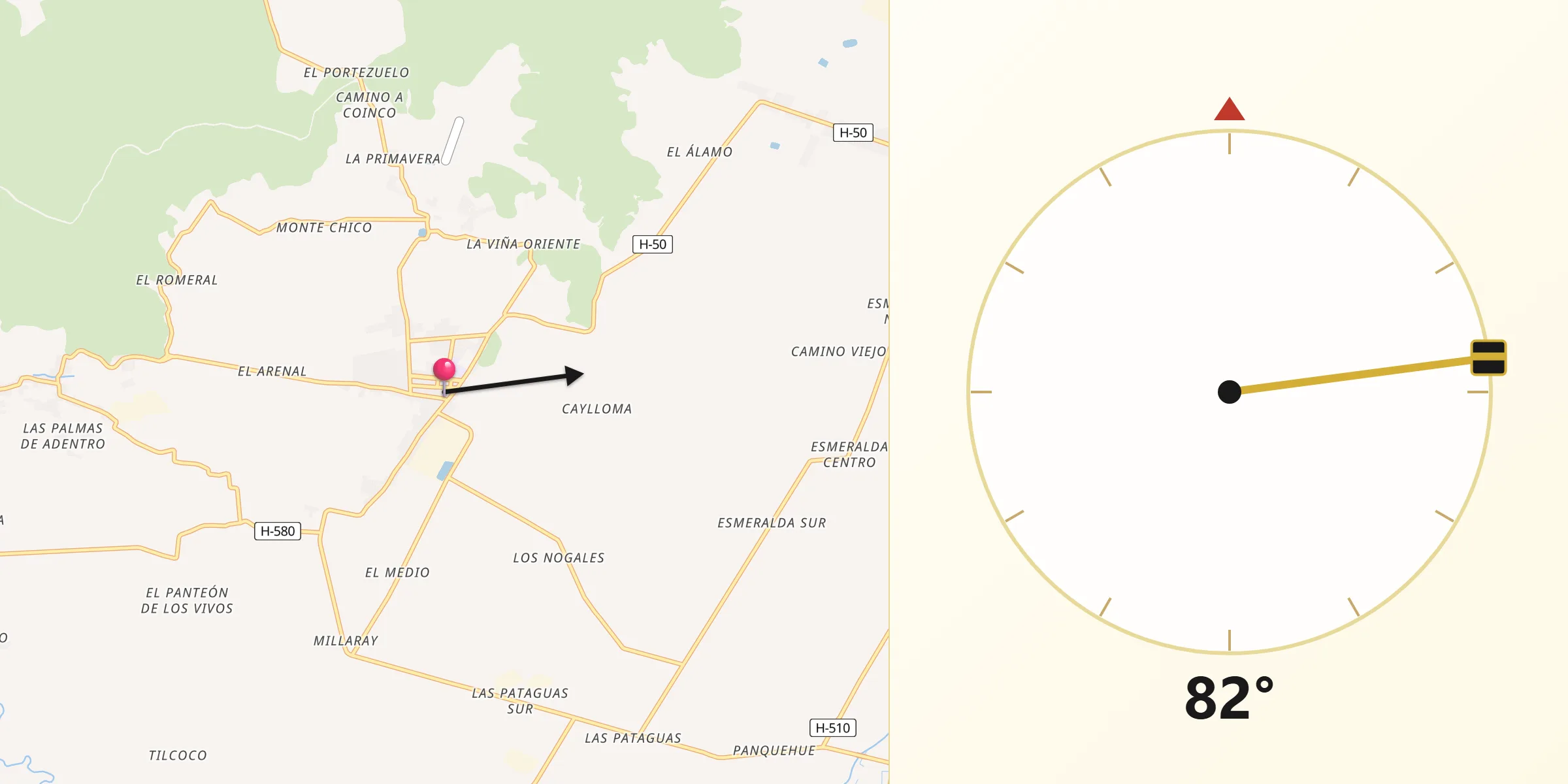 Dirección de la Qibla desde Quinta de Tilcoco