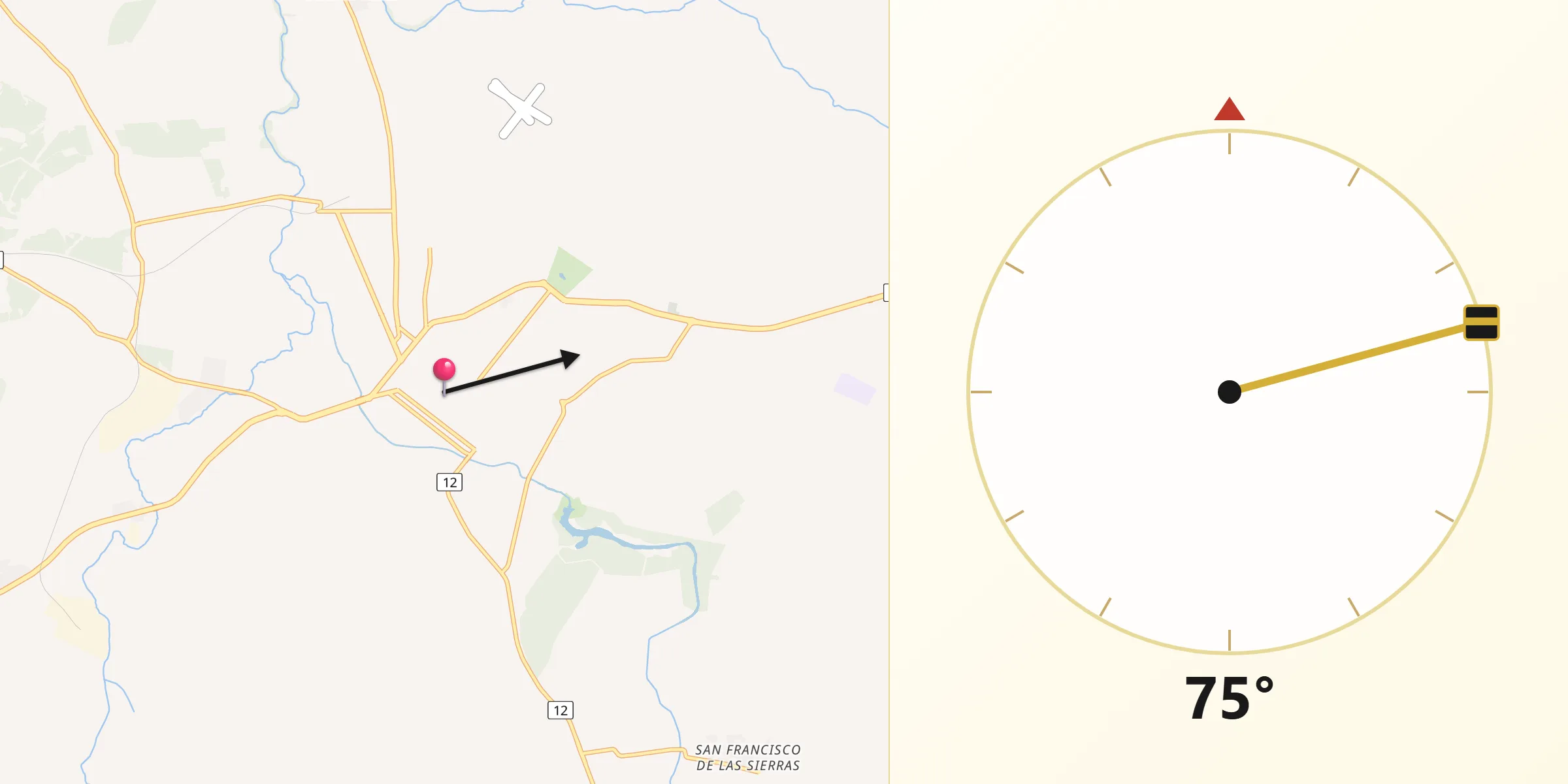 Dirección de la Qibla desde Minas