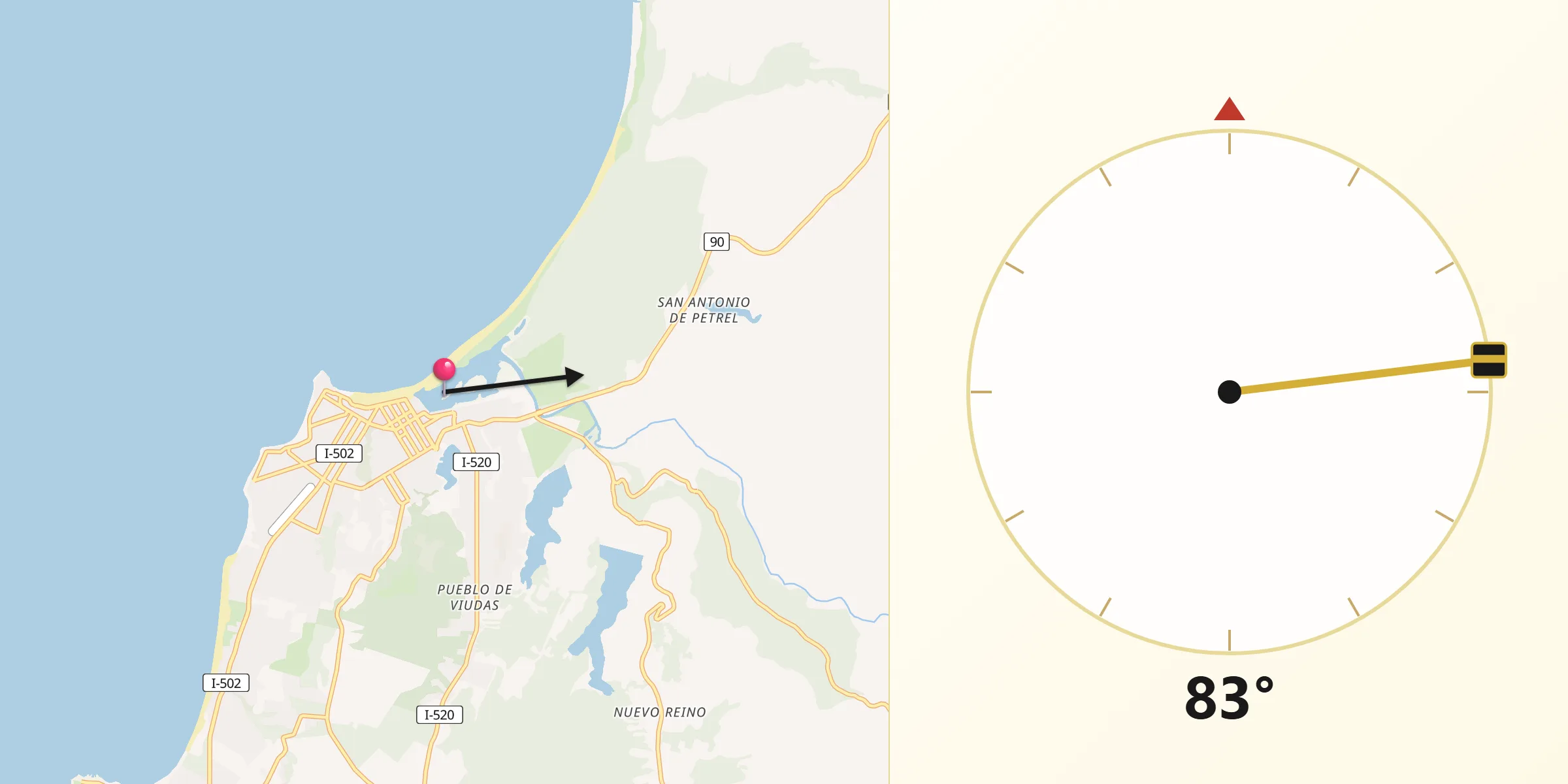 Dirección de la Qibla desde Pichilemu