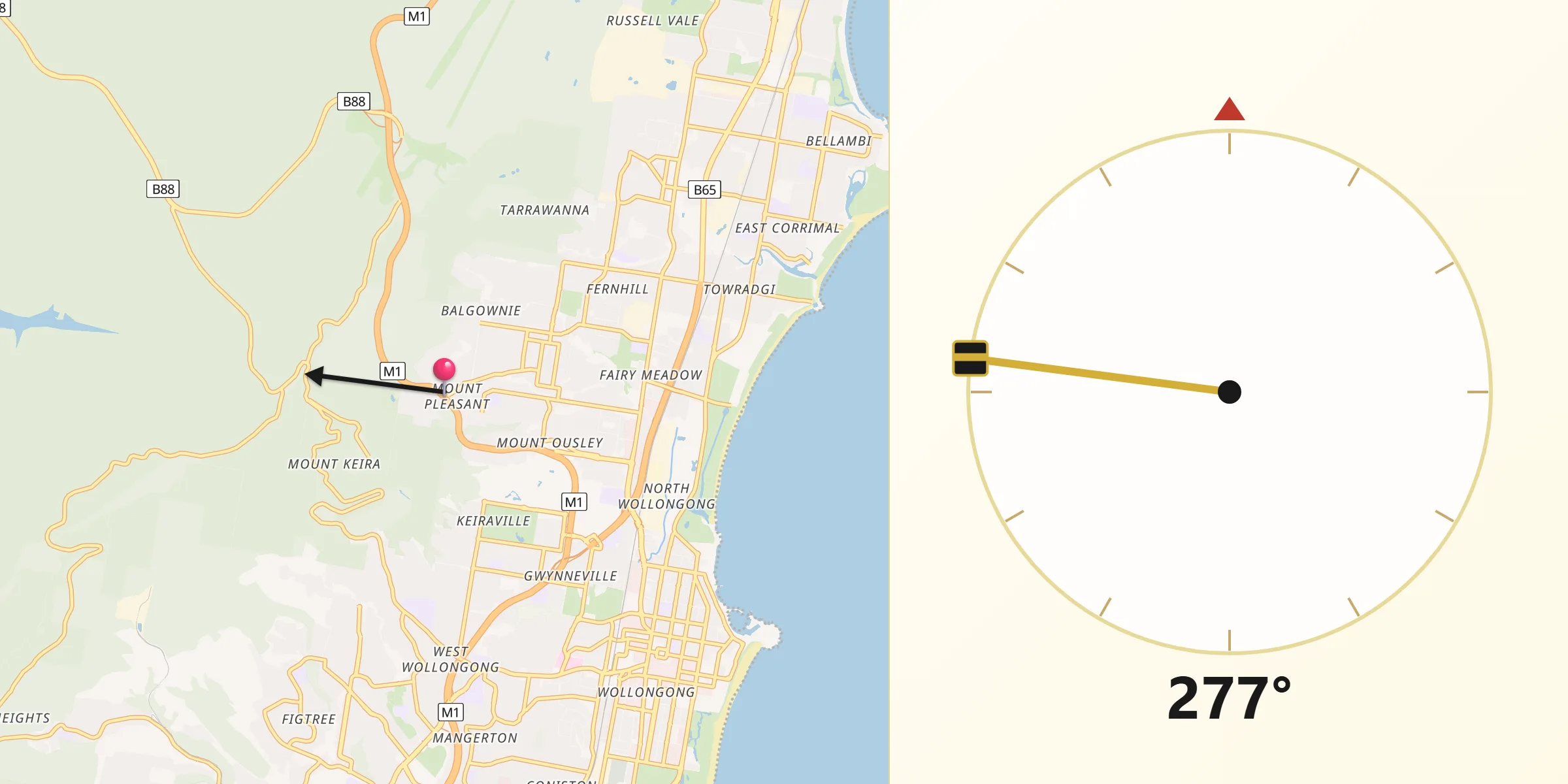 Qibla Direction from Mount Pleasant