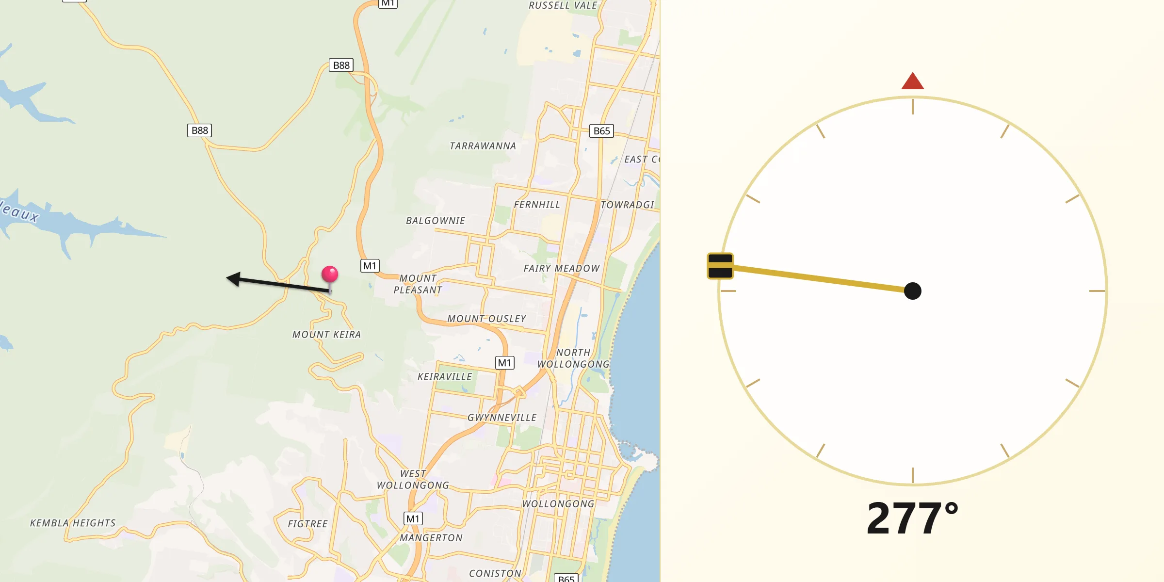 Qibla Direction from Mount Keira