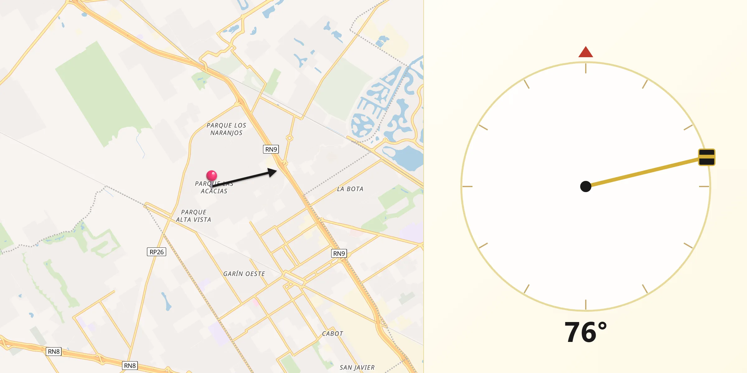 Dirección de la Qibla desde Tigre