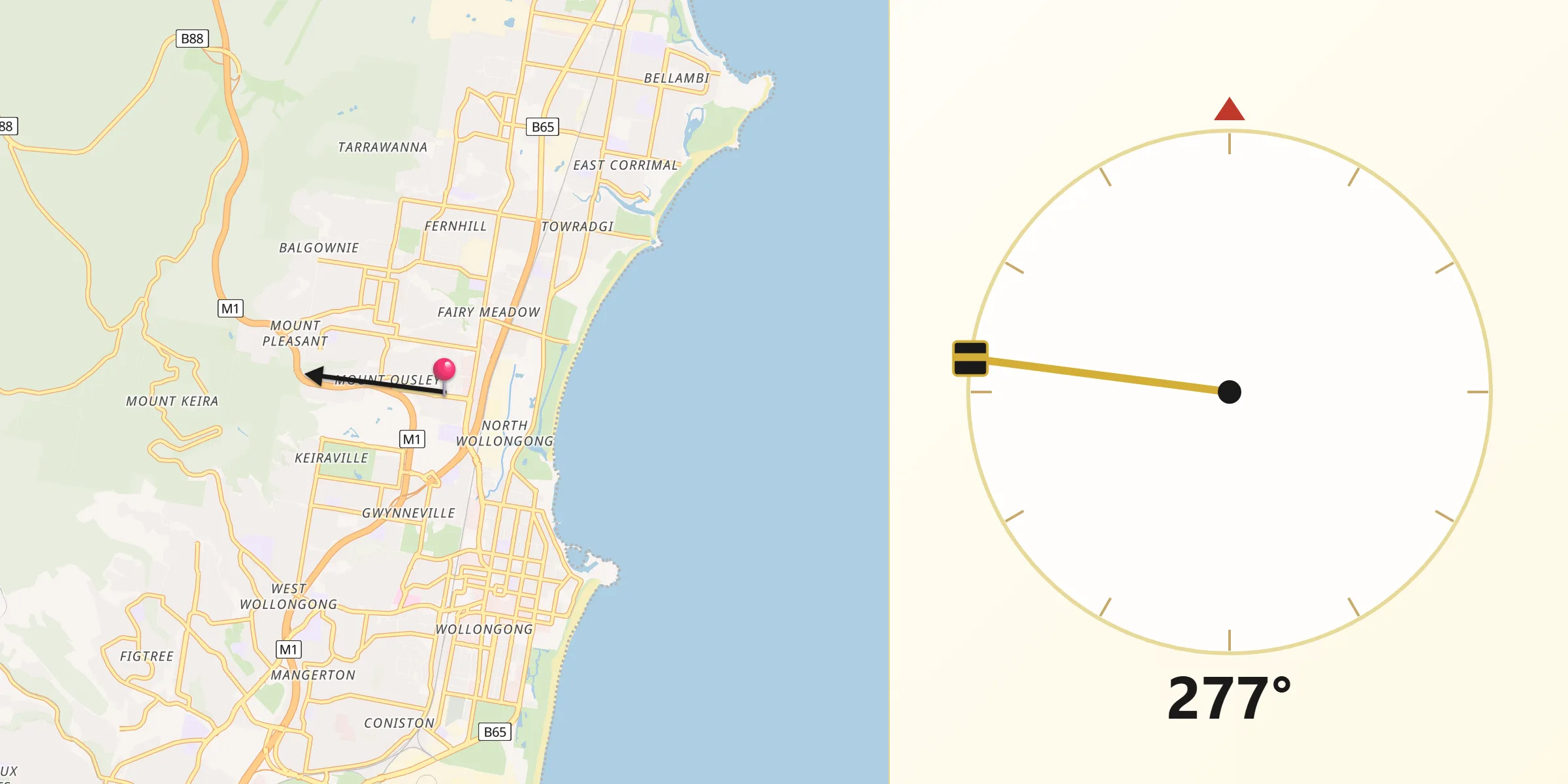 Qibla Direction from Mount Ousley