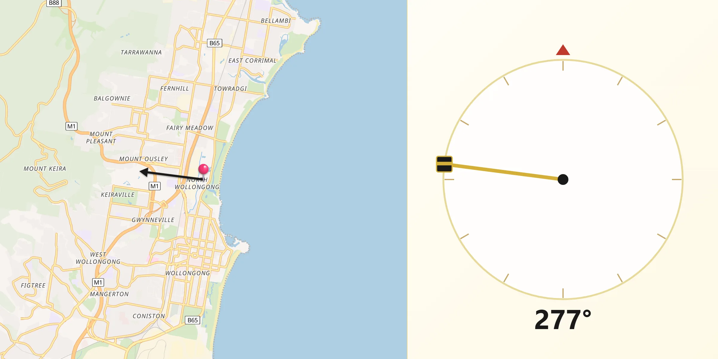 Qibla Direction from North Wollongong