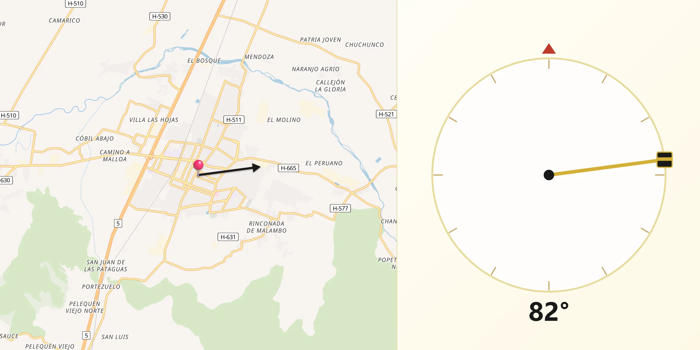 Dirección de la Qibla desde Rengo