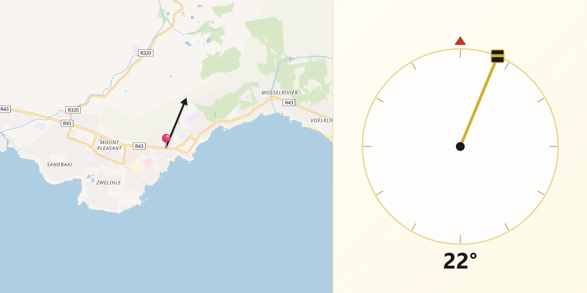 Qibla Direction from Hermanus